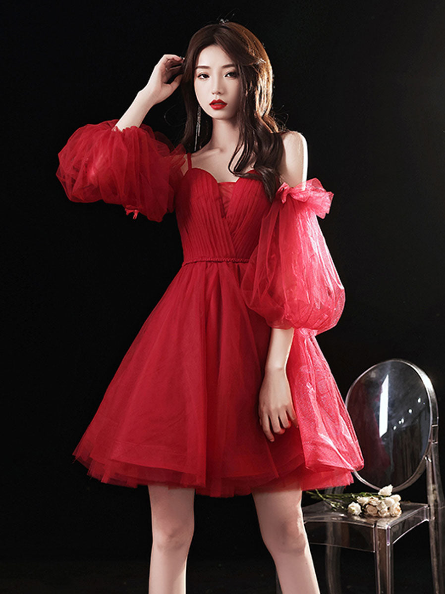 Elegant Red Sweetheart Neckline Tulle Short Prom Dress - Fluffy Puffy Homecoming Party Gown for Women | Perfect for Prom, Homecoming, Cocktail Parties & Special Occasions