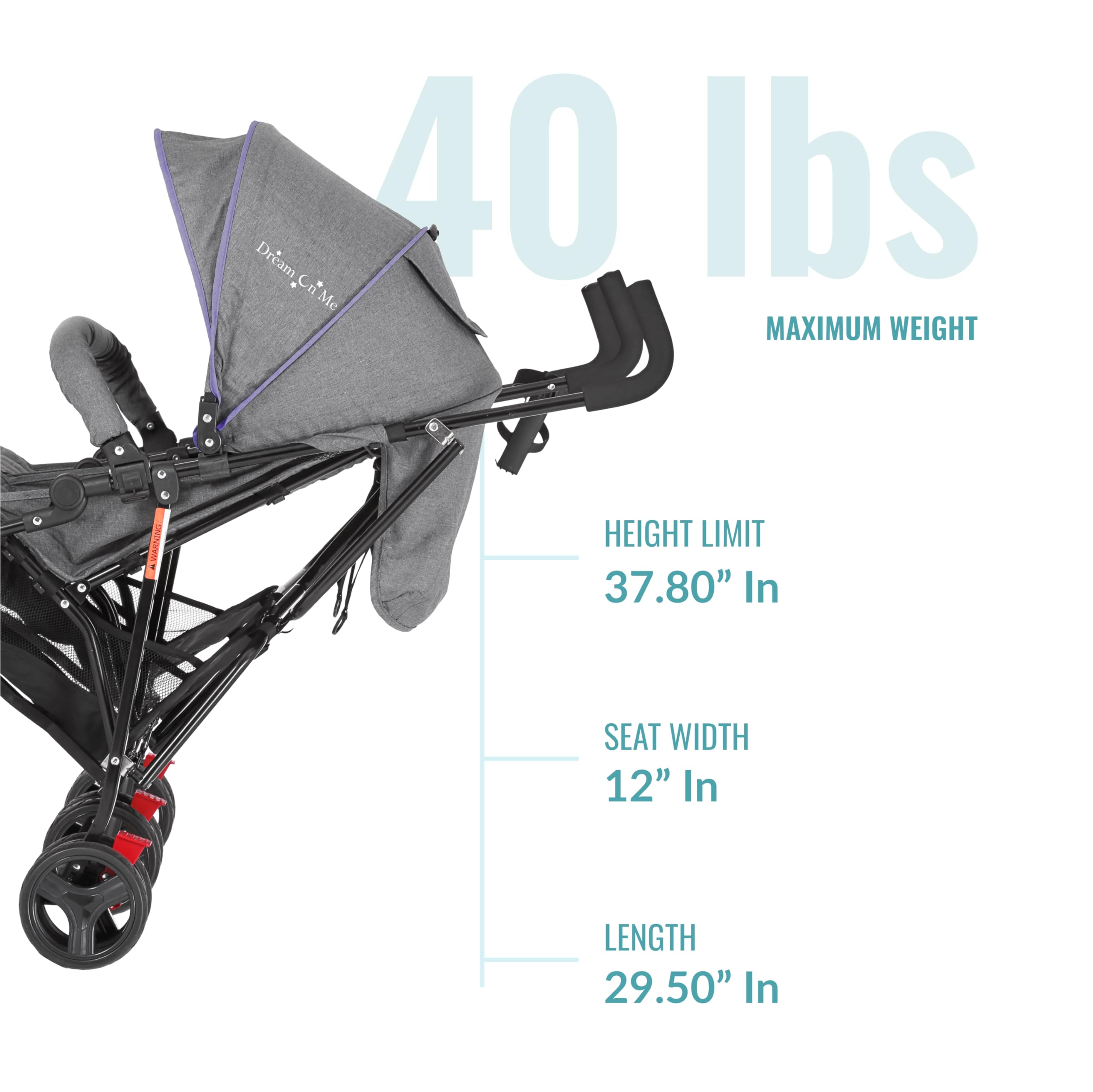Dream On Me Volgo Twin Umbrella Stroller - Lightweight Double Stroller for Infant & Toddler (0-50 lbs), Compact Fold, Large Storage Basket & Adjustable Canopy - Perfect for Travel, Shopping & Outdoor Walks