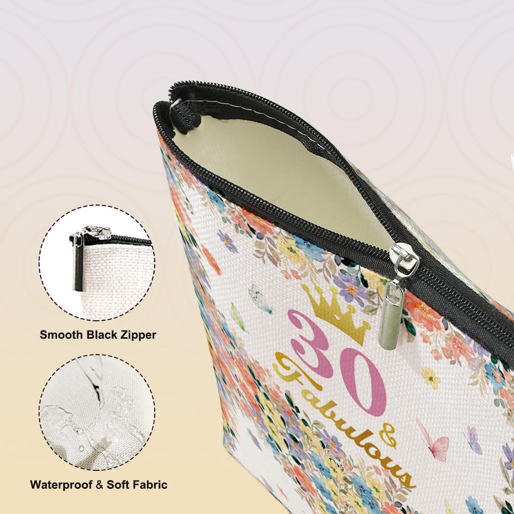 VICBOU 30th Birthday Gifts for Women - Inspirational Floral Makeup Bag for Her, Mom, Wife, Friends | Perfect for Mother's Day, Christmas & 30th Birthday Celebrations | Cosmetic Bag for Daily Use, Travel & Gift Giving
