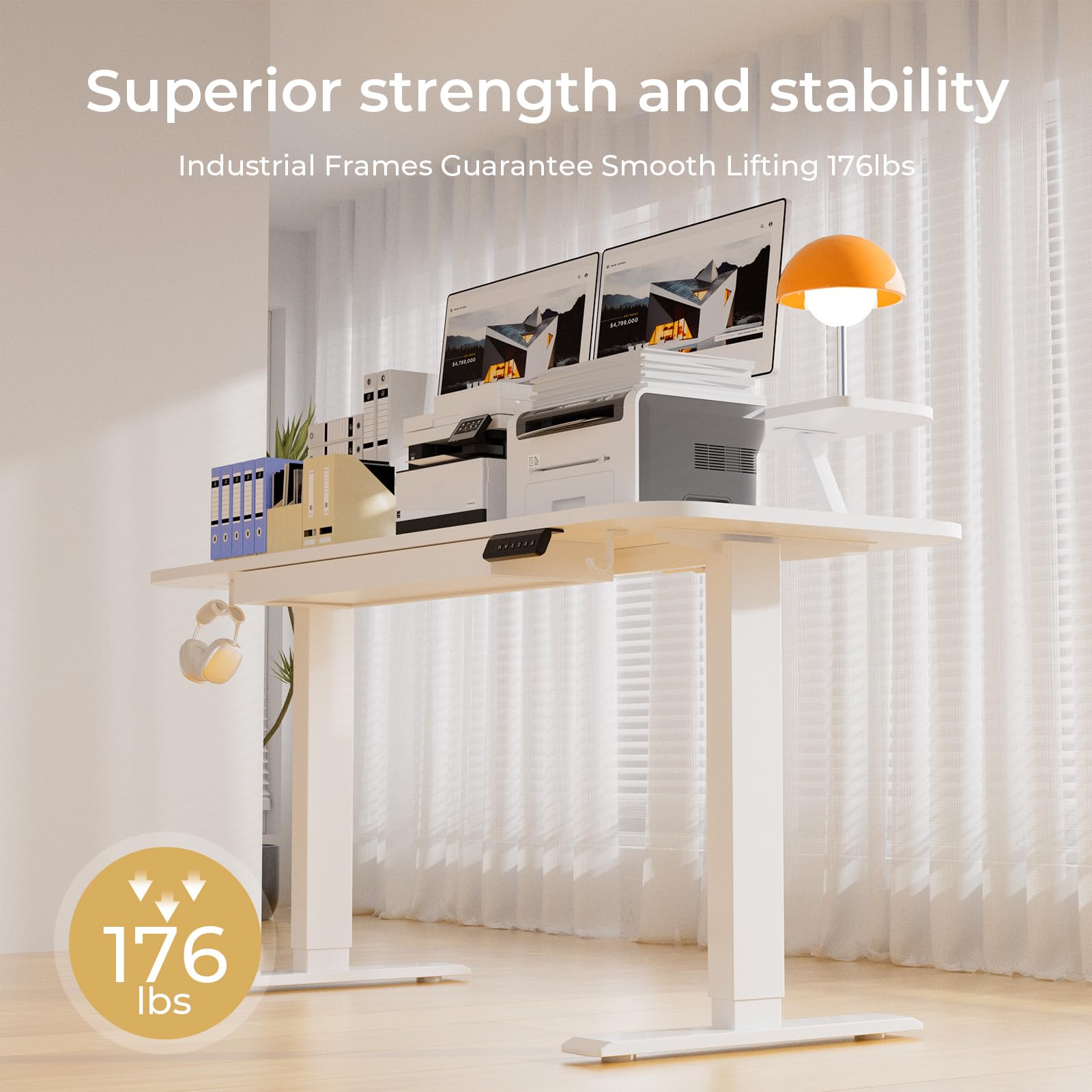 COMHOMA 48 x 24 Inch Electric Height Adjustable Standing Desk with Drawers - Ergonomic Sit Stand Workstation with Monitor Stand & Memory Preset Controller - Perfect for Home Office, Gaming Setup and Remote Work