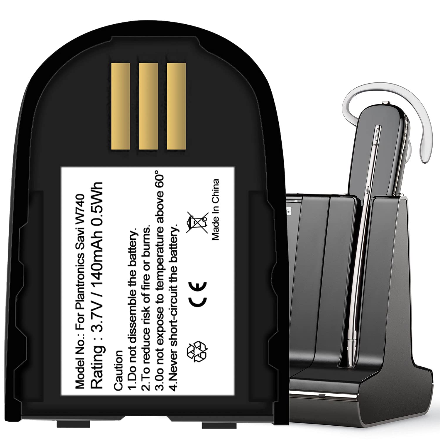 Plantronics Savi WH500 CS540-XD CS545-XD Replacement Battery W740 (WH500) - Compatible with 82742-01 & 84598-01 - Long-Lasting Power for Wireless Headsets - Perfect for Office, Call Center & Remote Work