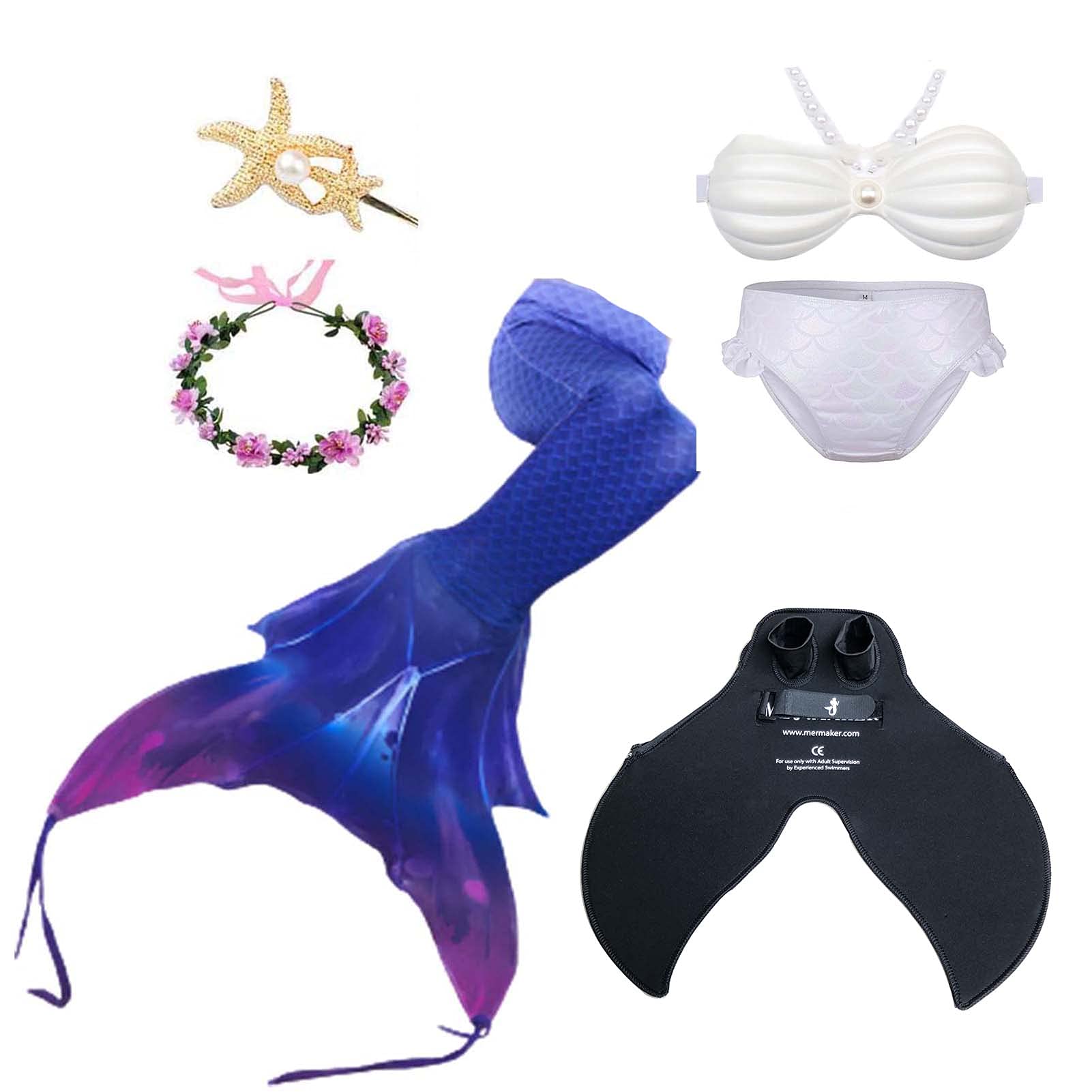 **LNYNG 6-Piece Mermaid Tail Swimsuit Set for Girls - Bikini with Flippers, Mermaid Princess Costume (Clear-Medium) - Perfect for Pool Parties, Beach Vacations & Underwater Photography**