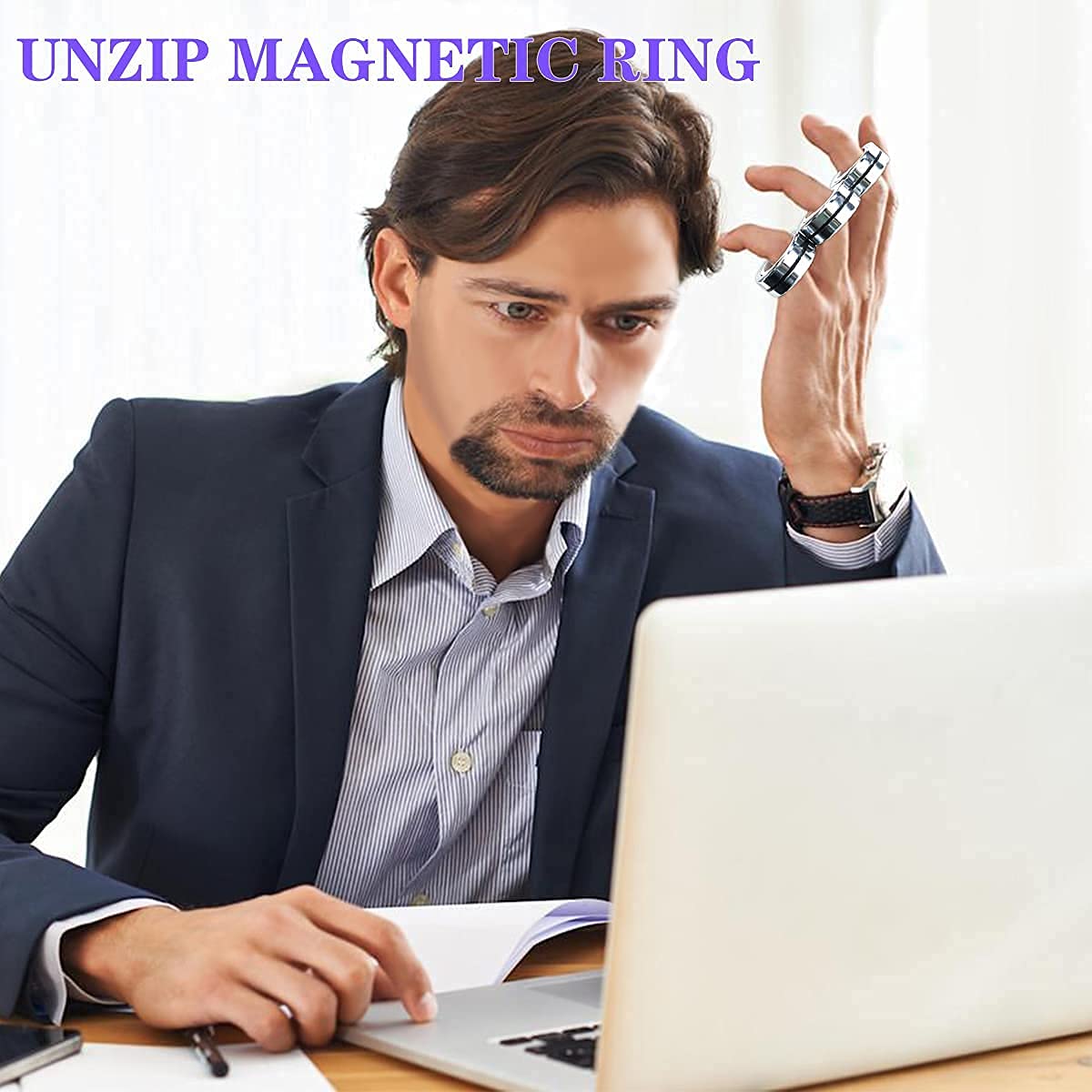 Magnetic Fidget Rings Set of 3 - Stress Relief Toys for Adults & Kids, Anxiety Reducer, Finger Decompression Spinner - Perfect for Office, Classroom, Travel and ADHD Focus Training