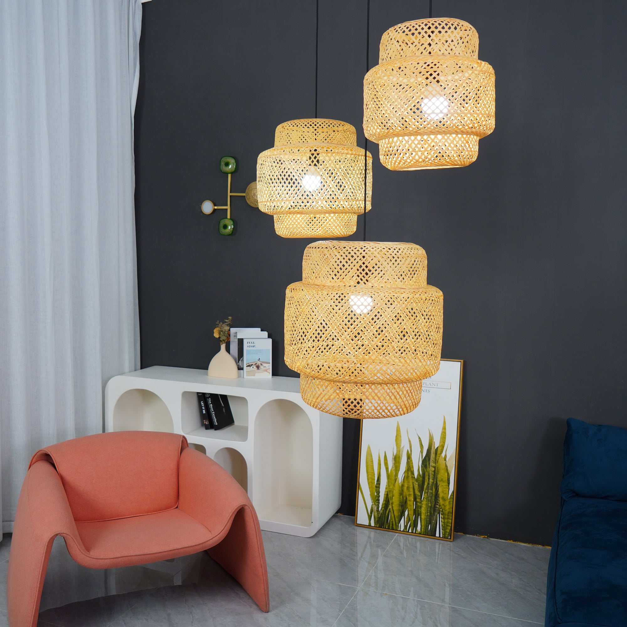 Modern Bamboo Pendant Light Fixture - Handwoven Natural Rattan Hanging Lamp for Kitchen Island, Dining Room & Bedroom Decor - Eco-Friendly Lighting Solution