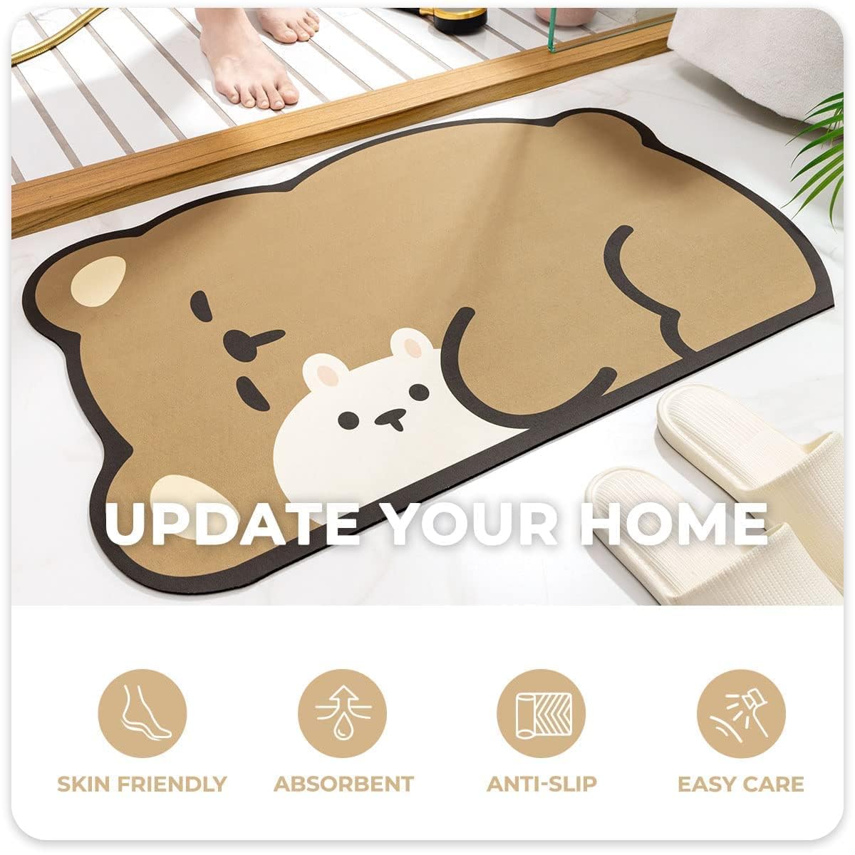 Cute Animal Bath Rug - Super Absorbent & Quick Dry Bathroom Mat, Non-Slip Soft Floor Mat for Bathroom & Kitchen, 15.7