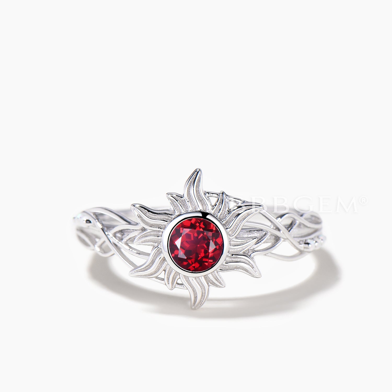 Round Cut Ruby Twisted Engagement Ring - White Opal Princess Rapunzel Style Wedding Band for Women | Perfect for Proposals, Anniversaries & Romantic Occasions