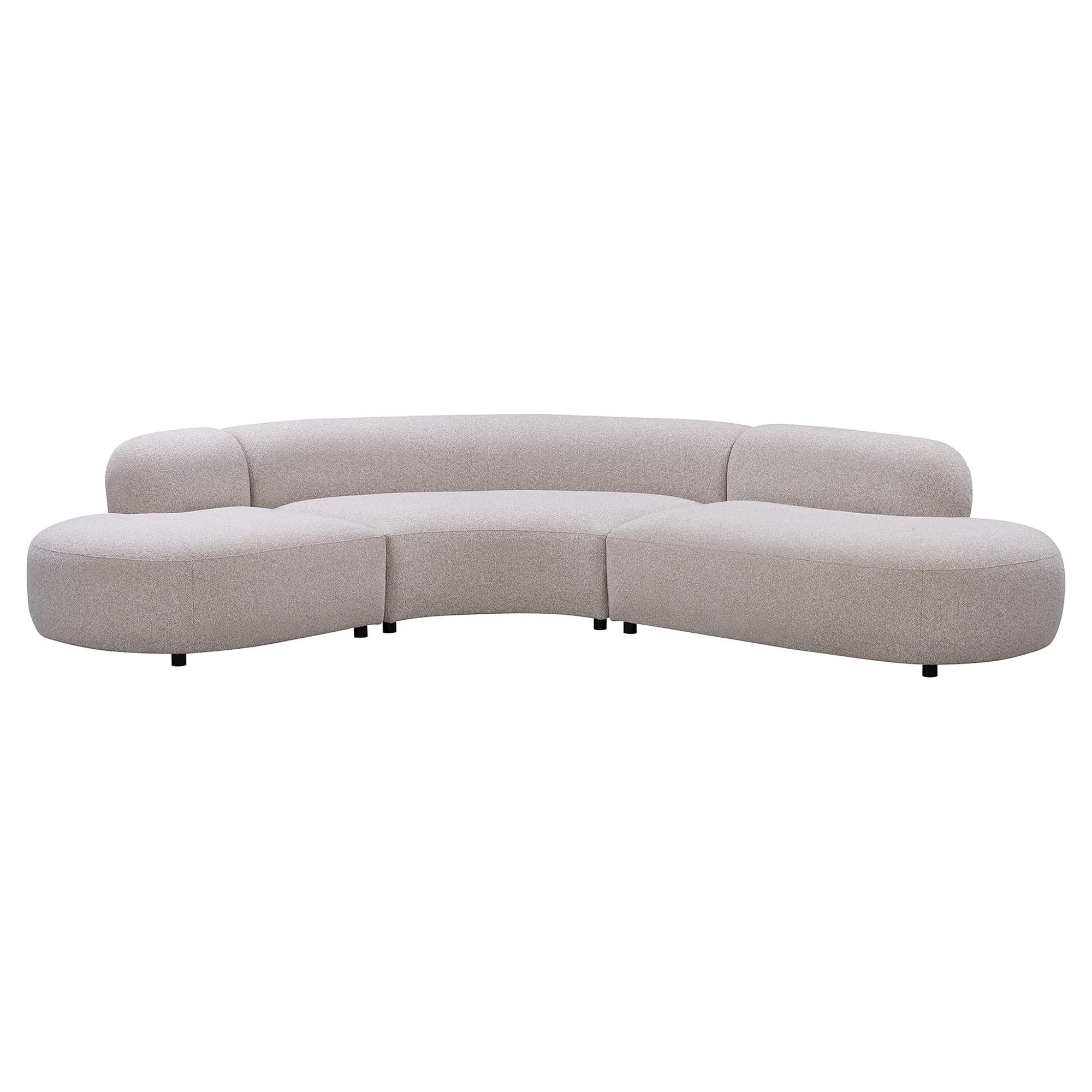 Daytona 3-Piece Curved Modular Sectional Sofa Set in Champagne | Modern Living Room Furniture for Small Spaces & Apartments