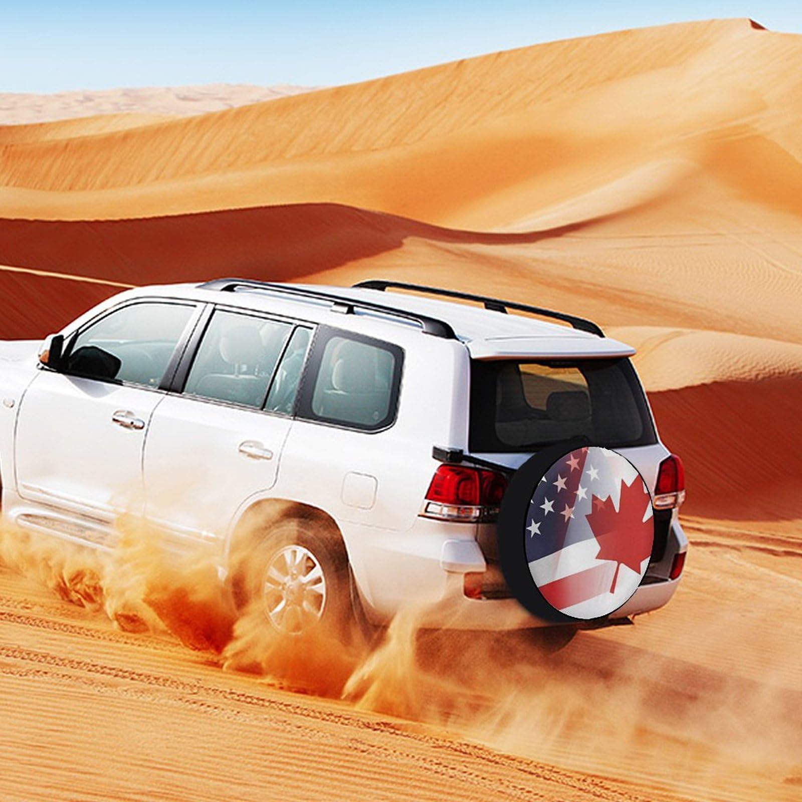 Funny Canada & USA Flag Spare Tire Cover - Universal Fit for 14-17 Inch Wheels | Waterproof Travel Accessory for Jeep, SUV, RV & Off-Road Adventures