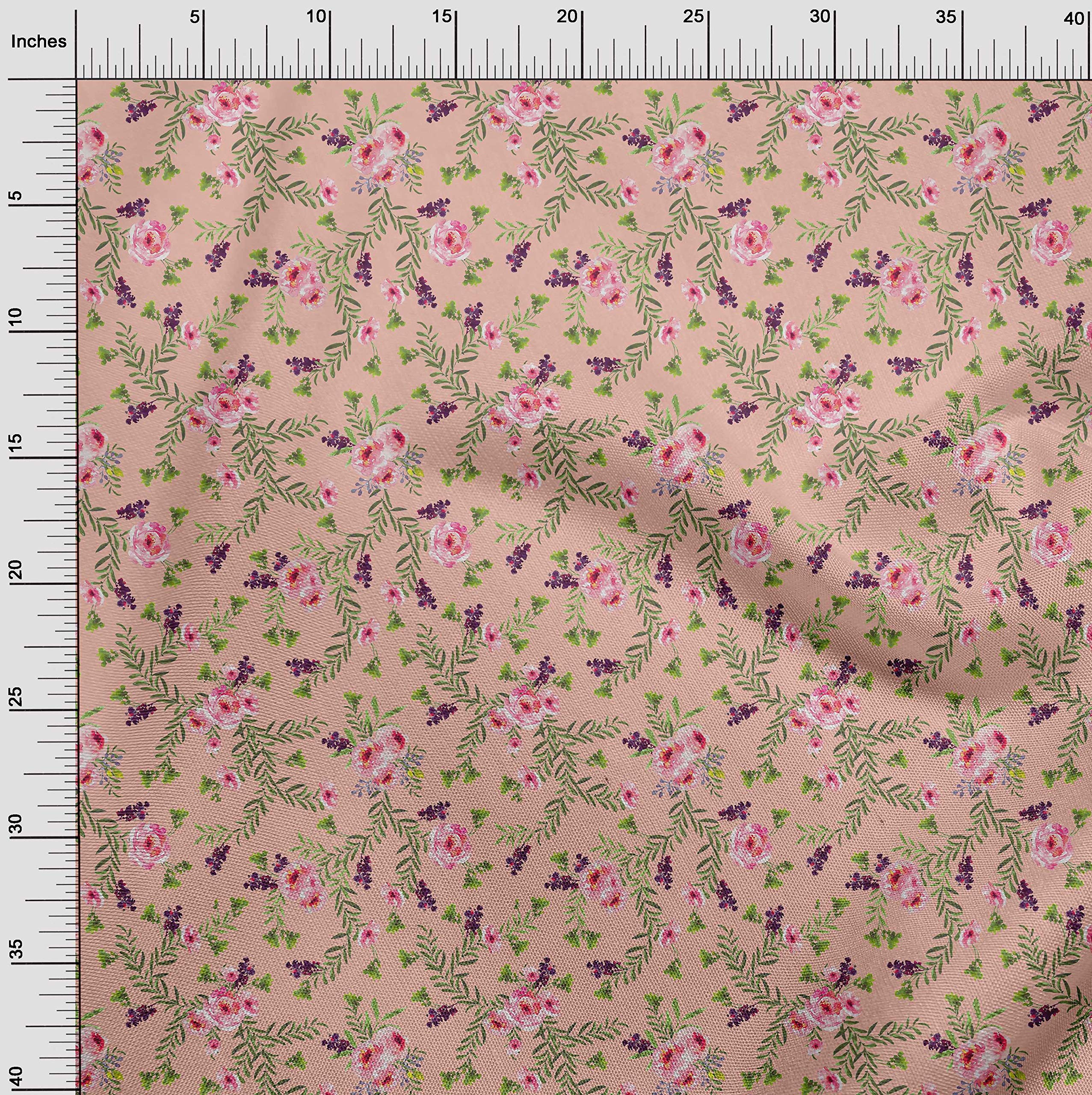 oneOone Cotton Poplin Fabric - Watercolor Leaves & Peony Floral Print Fabric by The Yard (56