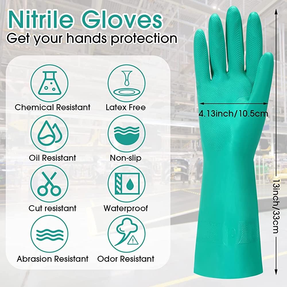 MR. GLOVE Reusable Chemical & Acid Resistant Nitrile Gloves - Heavy Duty Cleaning, Dish Washing, Gardening & Industrial Use - Green, X-Large (1 Pair) - Perfect for Kitchen, Lab & Outdoor Work