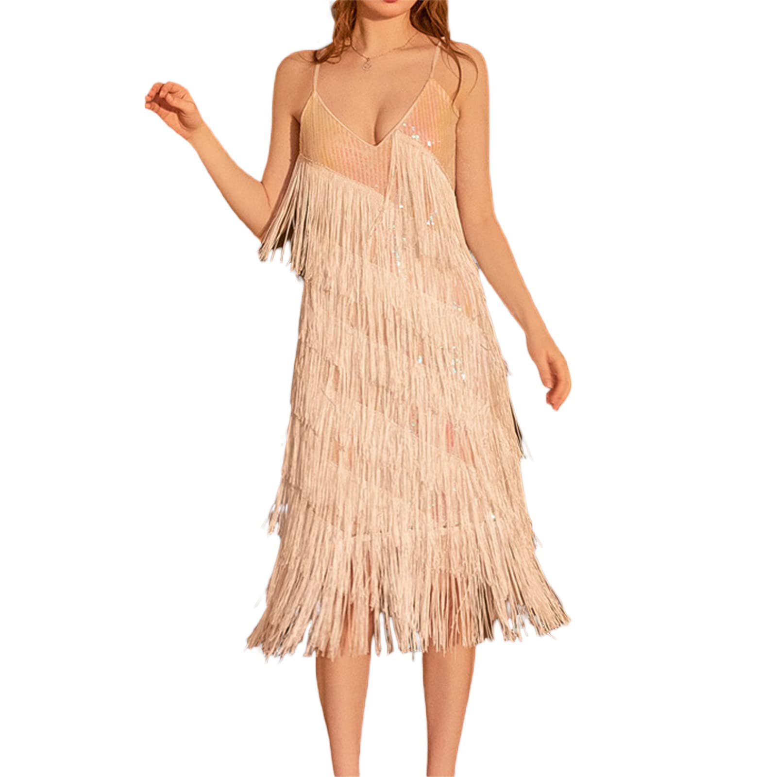 Sexy Sleeveless Tassel Bodycon Mini Dress with Sequins for Women - Latin Ballroom Dance Club Outfit, Perfect for Salsa, Tango, Nightclub & Party Wear