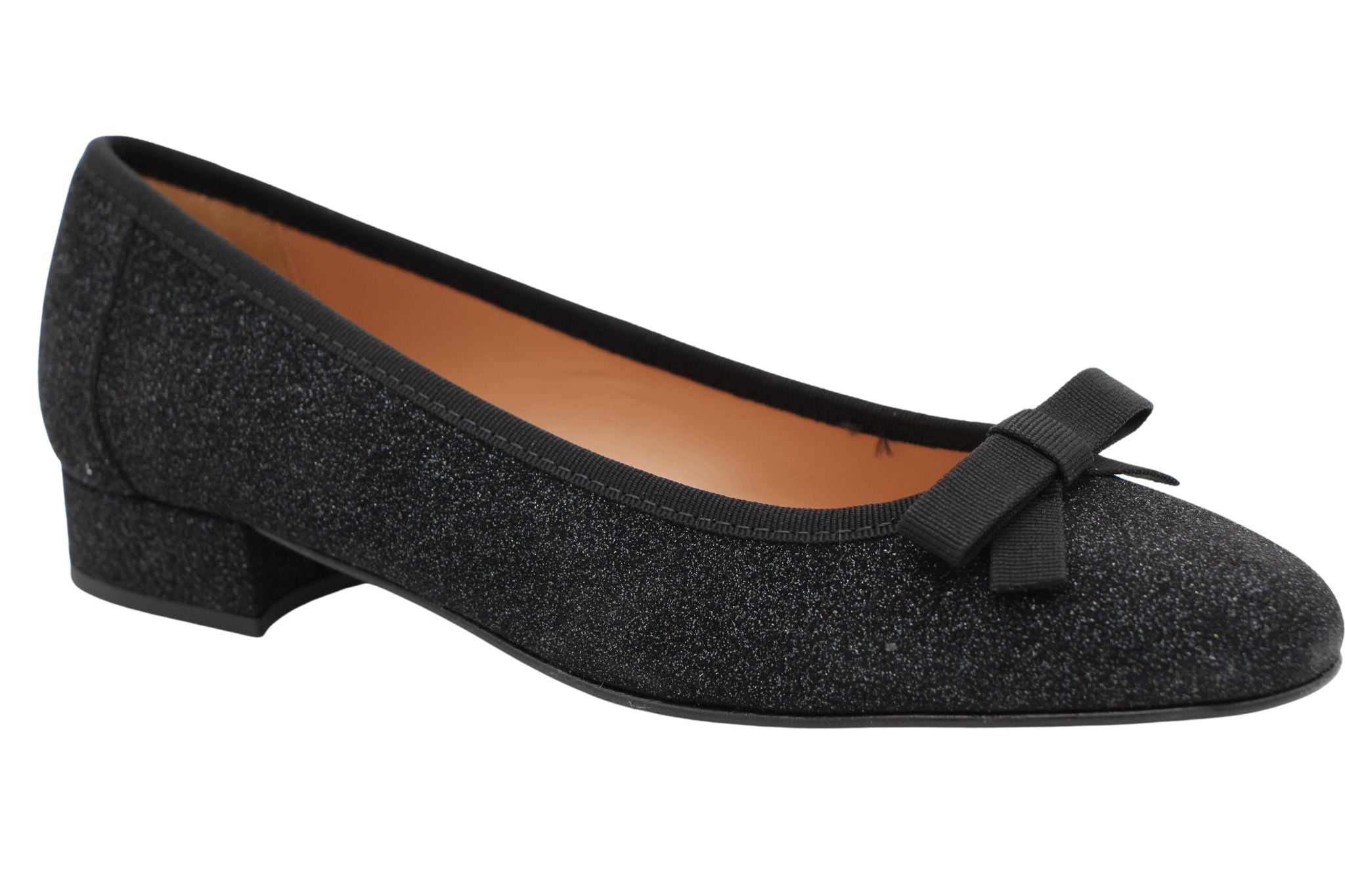 Fabucci Women's Black Shimmer Ballet Flats with Bow - Elegant Comfort Shoes for Work, Wedding & Everyday Wear