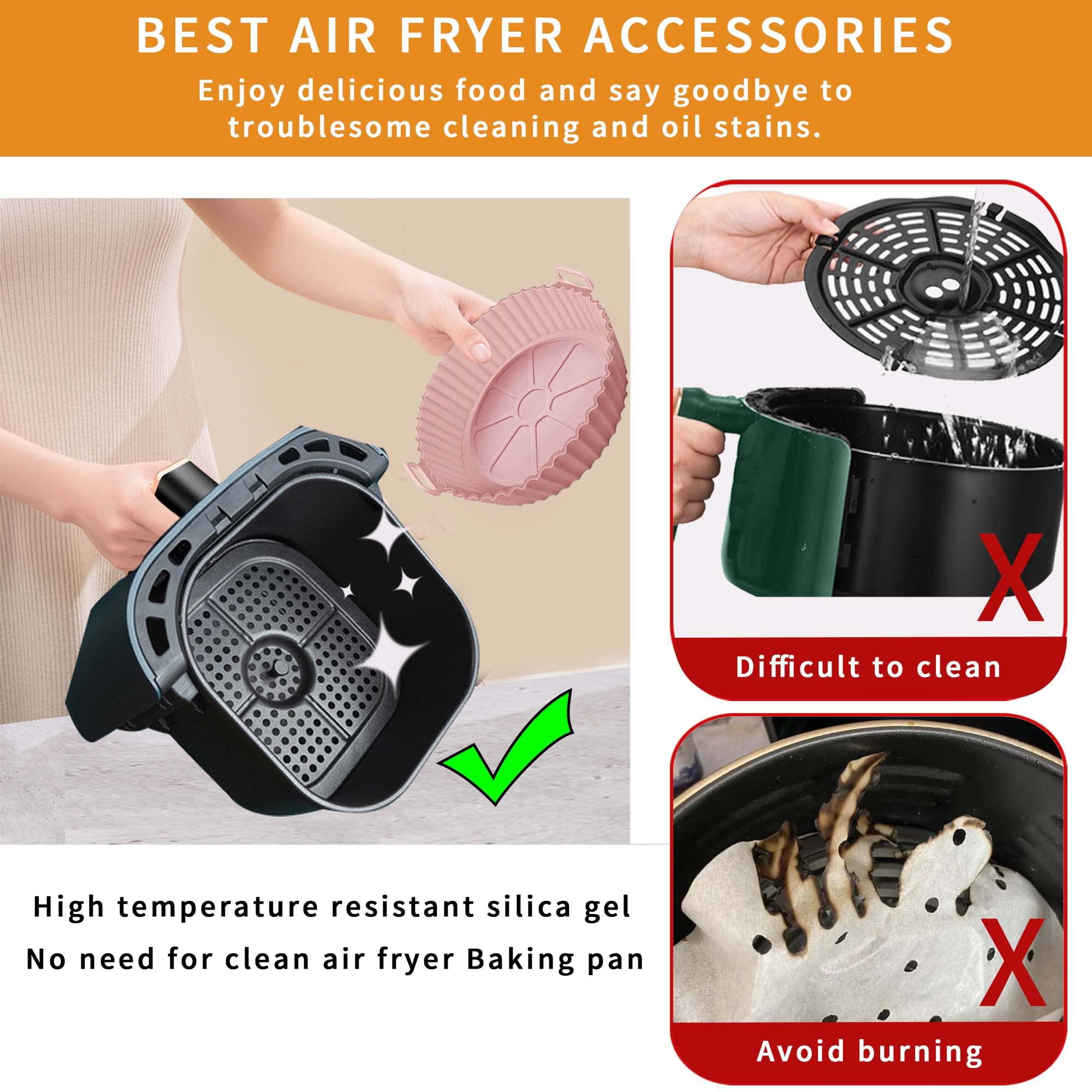3-Pack Non-Stick Silicone Air Fryer Liners for 3QT-5QT Air Fryers | Reusable, Heat-Resistant & Parchment Paper Replacement | Perfect for Cooking, Baking & Roasting Chicken Wings, Fries & Vegetables