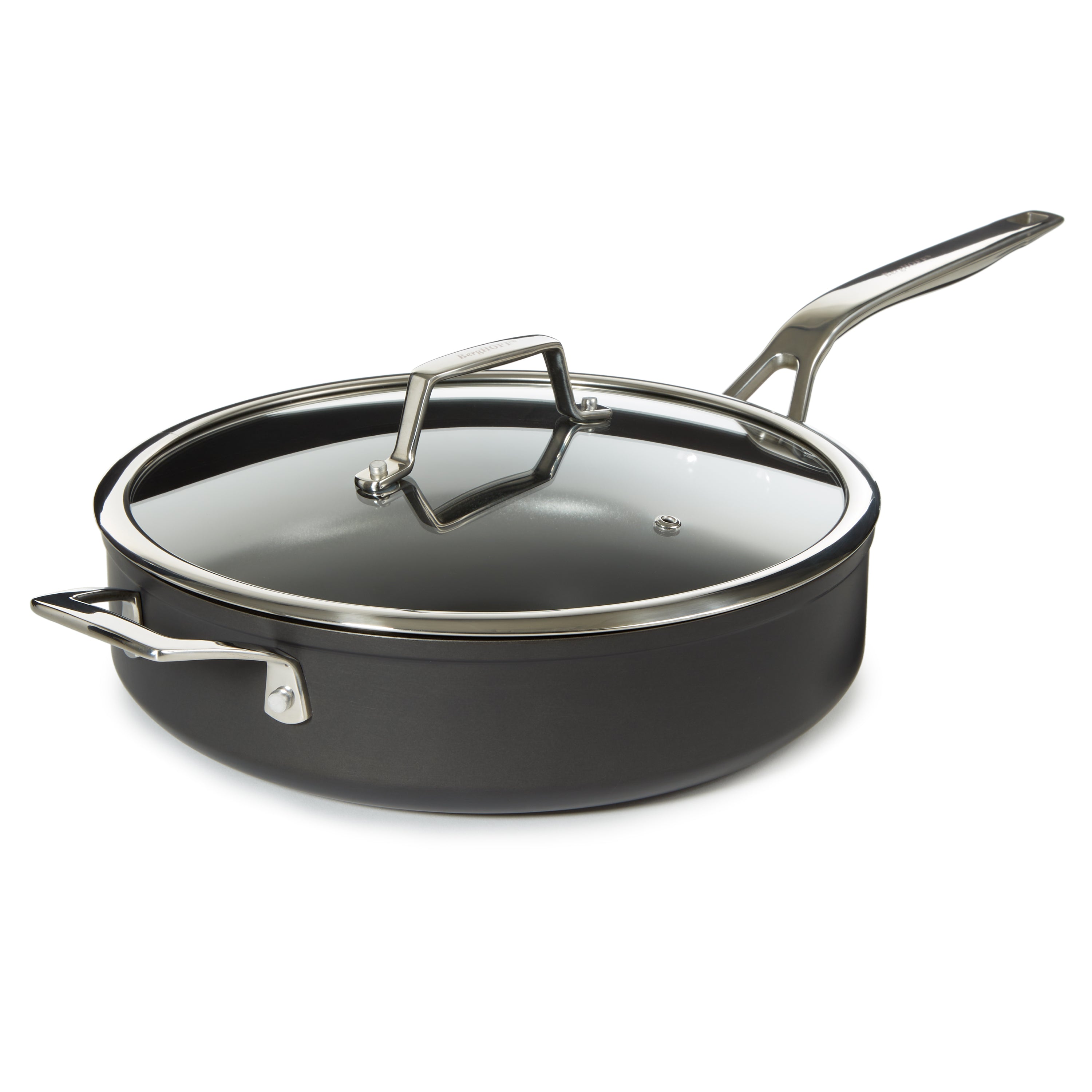 BergHOFF Essentials Nonstick Hard Anodized 11-Inch Deep Skillet with Glass Lid - 4.3 Quart Black Frying Pan for Sautéing, Stir-Frying & Cooking Family Meals