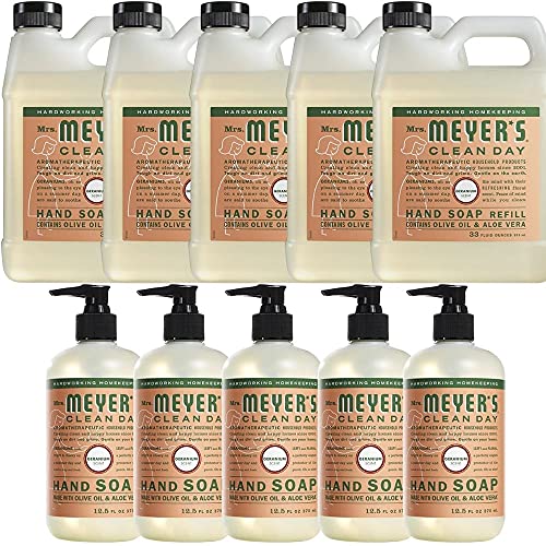 **5-Pack Geranium Scented Liquid Hand Soap & Refill Combo – 12.5 Fl Oz (5 Bottles) + 33 Fl Oz (5 Refills) – Moisturizing & Antibacterial for Home, Office & Bathroom Use**