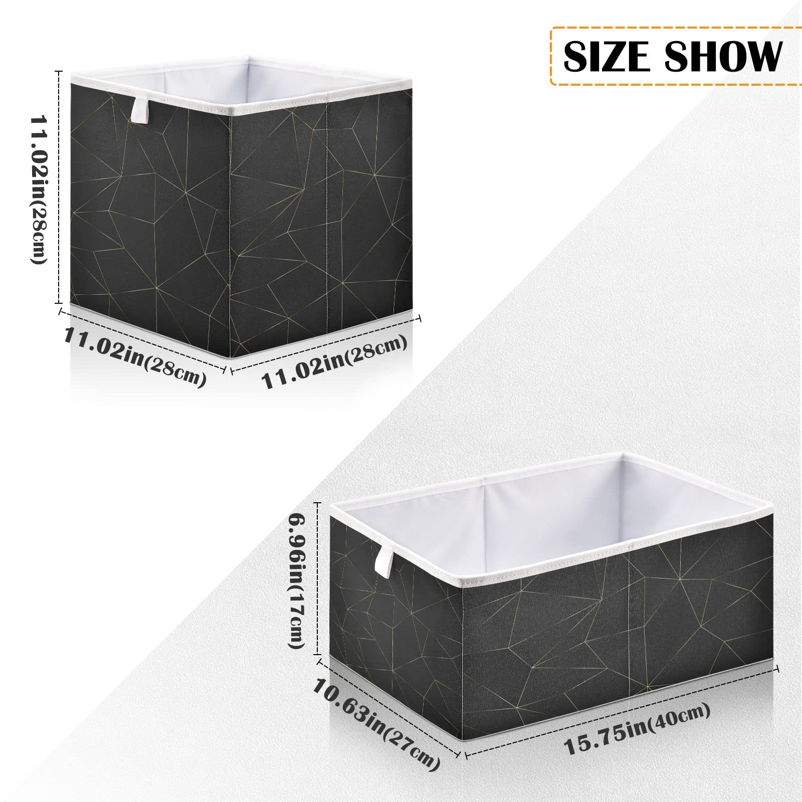 Foldable Collapsible Marble Storage Baskets - 16 x 11 Inch Cube Organizer Bins for Shelves | Perfect for Pantry, Closet, Toys, Books & Office Organization | Stylish Home Storage Solution