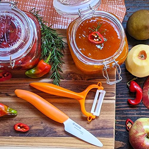 Kyocera Ceramic Horizontal Y Peeler - Sharp & Durable Orange Vegetable Peeler for Effortless Peeling - Perfect for Potatoes, Carrots, and Fruits