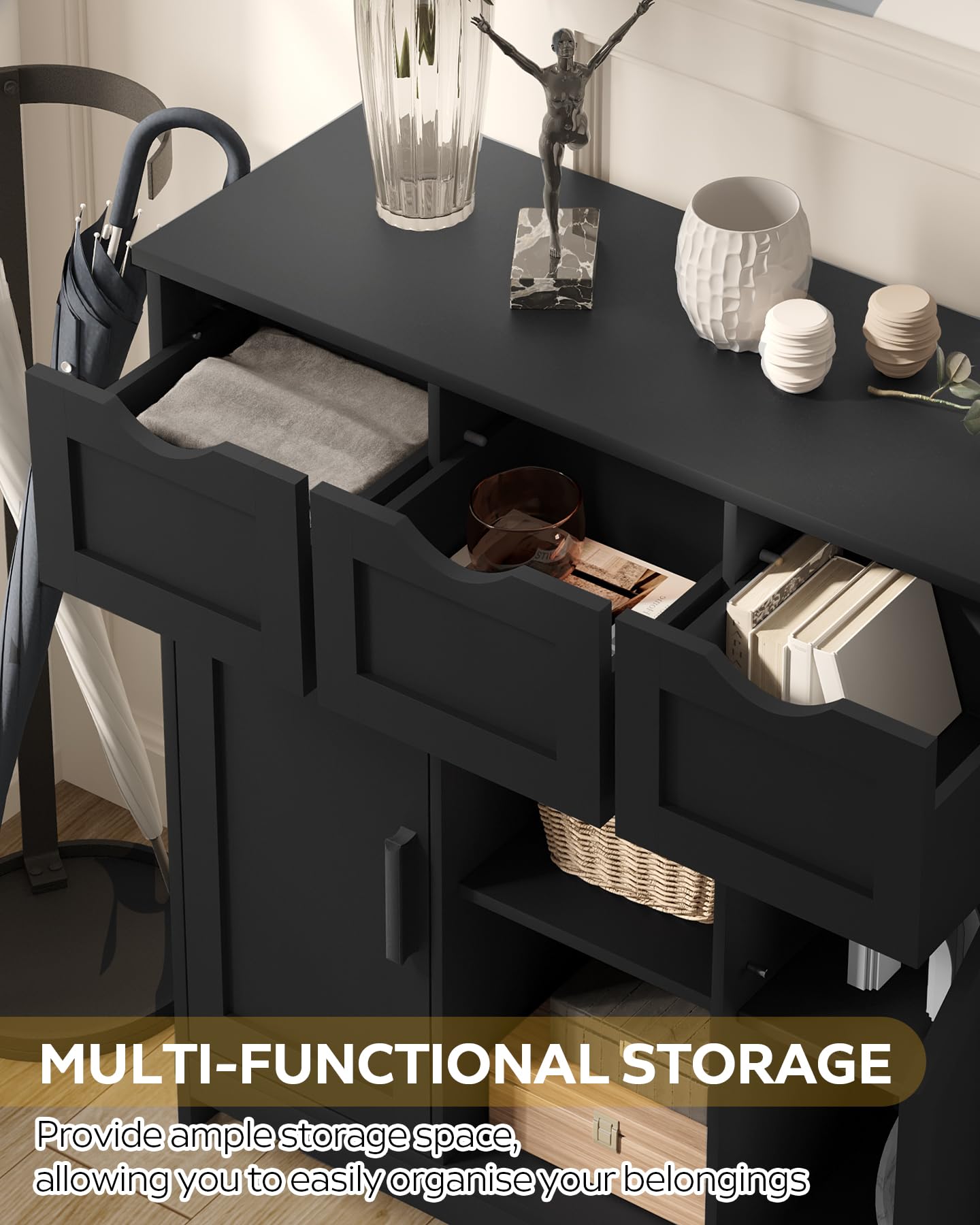 Wooden Storage Cabinet with Drawers & Shelves - Living Room, Bedroom Decor
