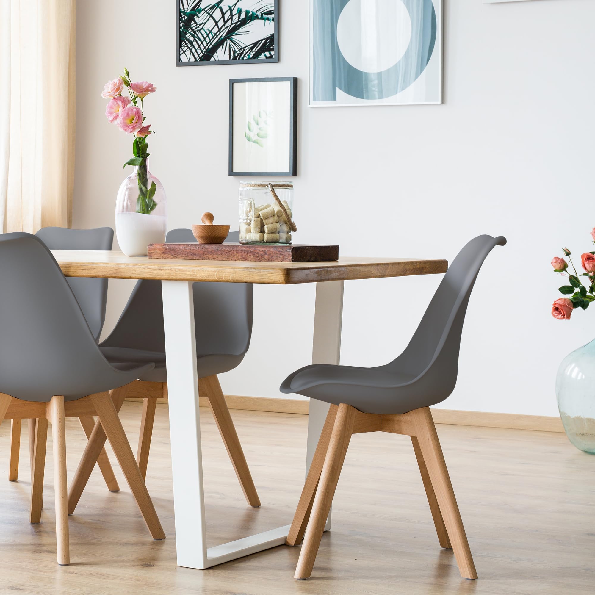 Yaheetech 4-Piece Modern Mid-Century Dining Chairs Set with Beech Wood Legs - Dark Gray Eiffel Inspired Accent Chairs for Kitchen, Dining Room & Office