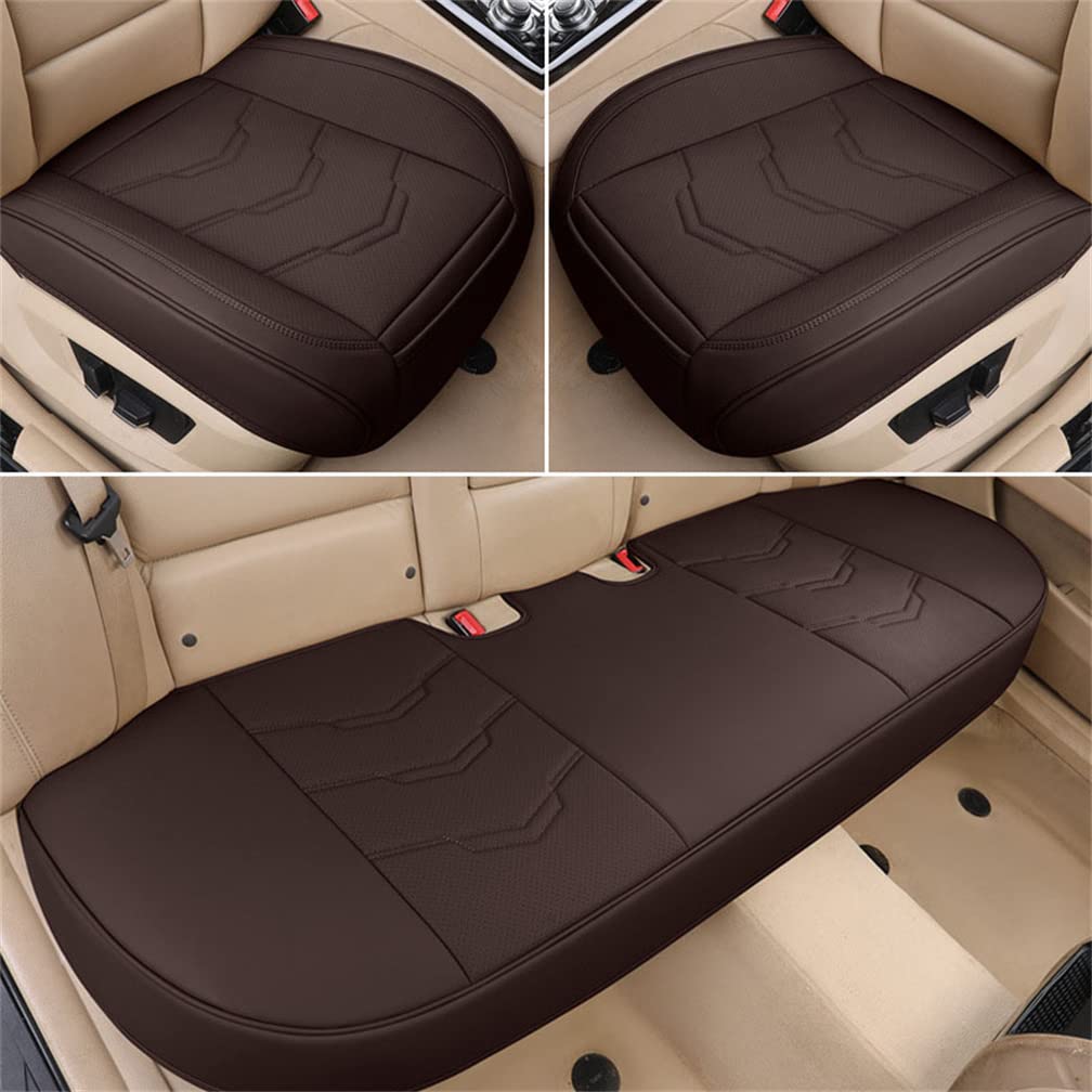 3pcs Universal PU Leather Car Seat Cushions & Protectors - Full Wrapping Bottom Design Fits 95% Vehicles (Coffee) - Premium Comfort for Long Drives, Road Trips & Daily Commutes