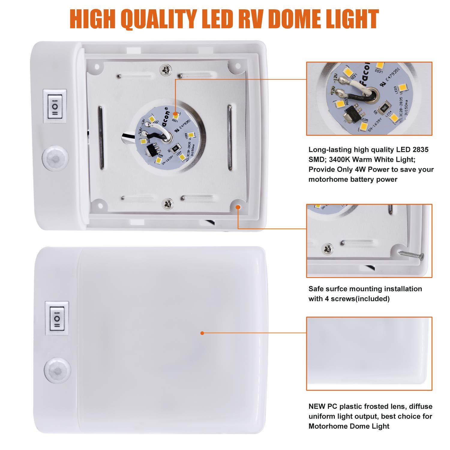 10-Pack LED Puck Lights with PIR Motion Sensor & On/Off Switch - 12V DC Cabinet Lighting for RV, Motorhome, Camper, Caravan, Trailer & Boat - Perfect for Interior Cabinets, Wardrobes, Closets & Storage Spaces