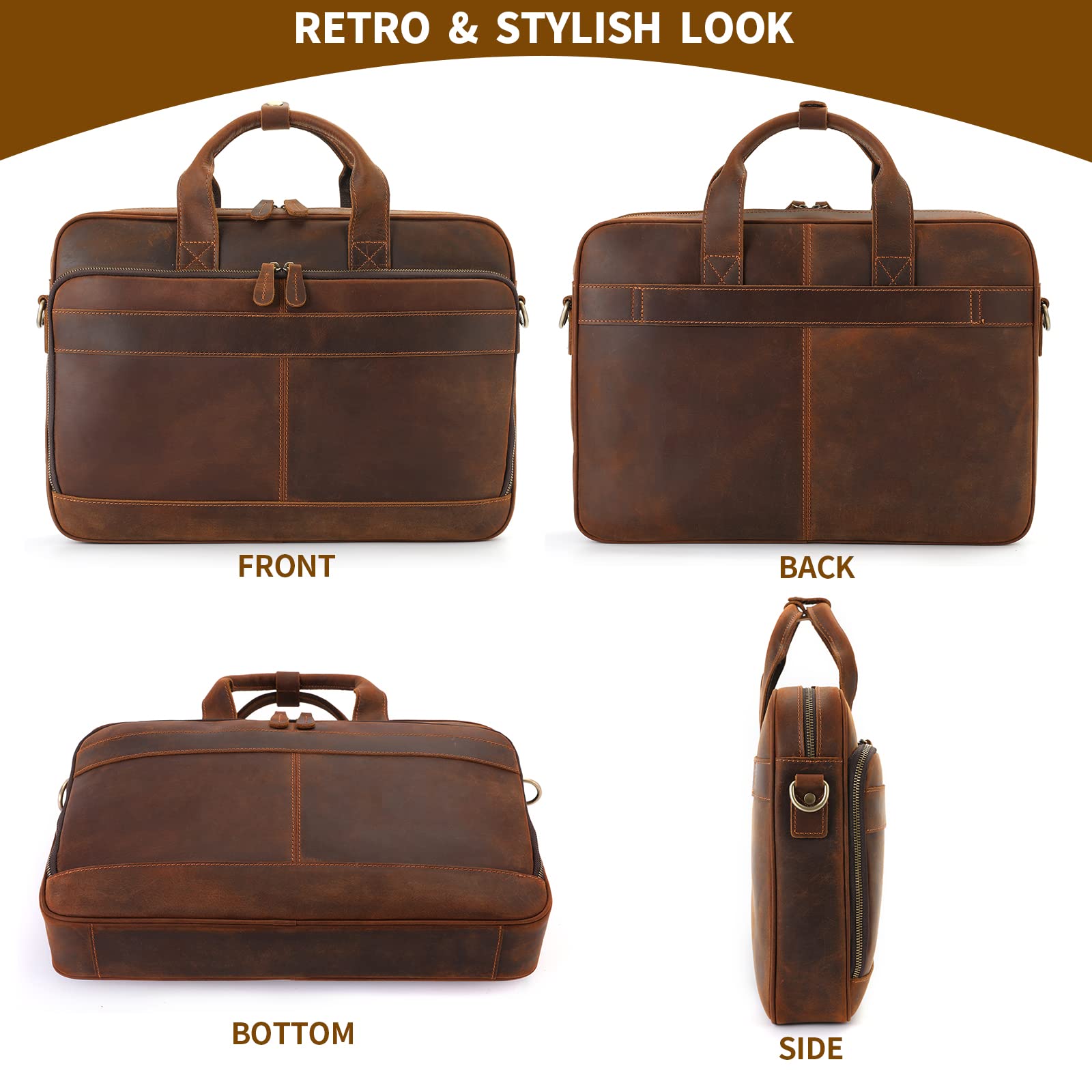 Premium Genuine Leather Briefcase for Men - Business Laptop Messenger Bag for Work & Travel - Durable Office Bag for Professionals, Commuters & Business Trips