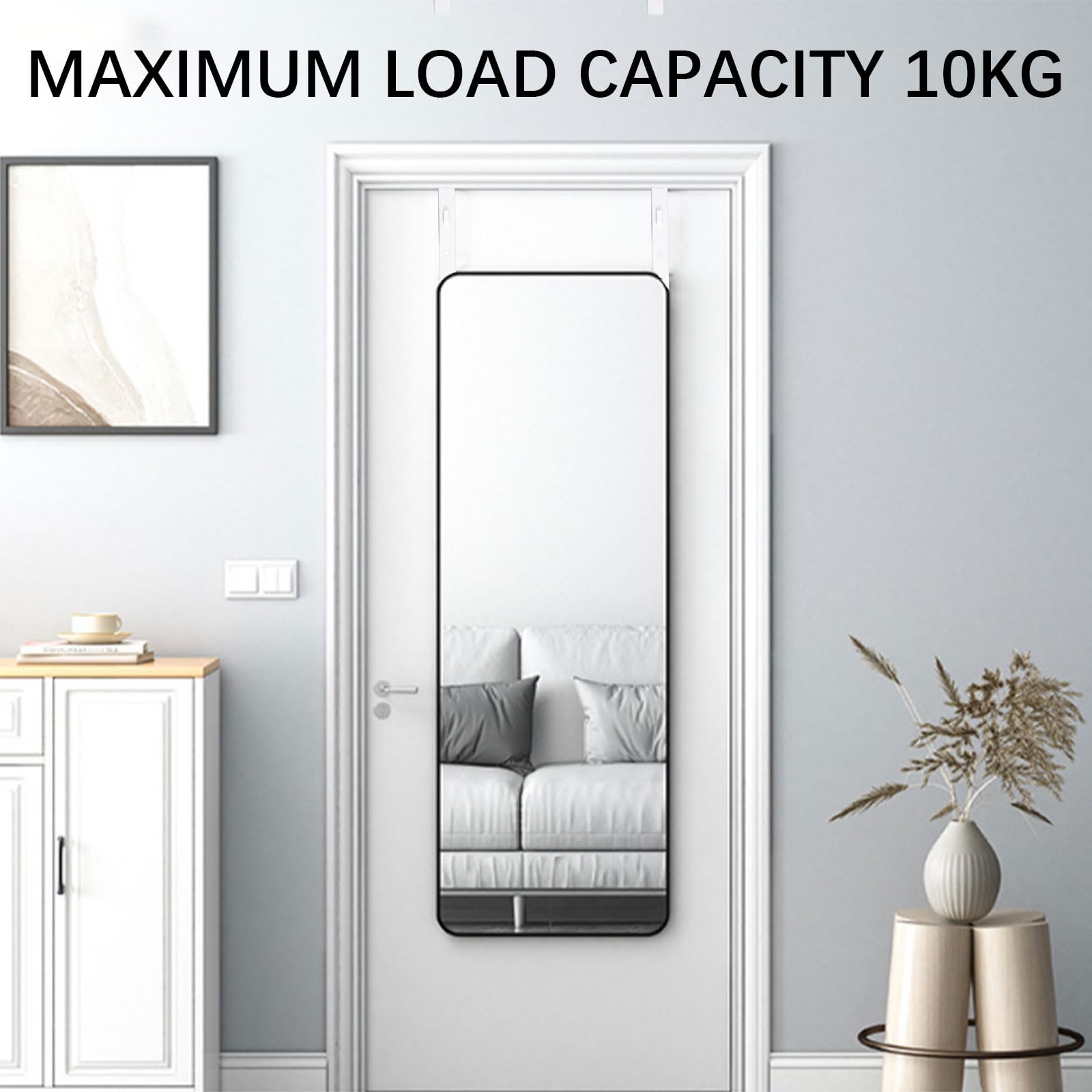 INCREWAY Over-The-Door Mirror Hanger Set - 2 Pack Adjustable Height Full Length Mirror Hooks with Protective Lining - White Mirror Brackets for Bedroom, Bathroom & Closet Organization