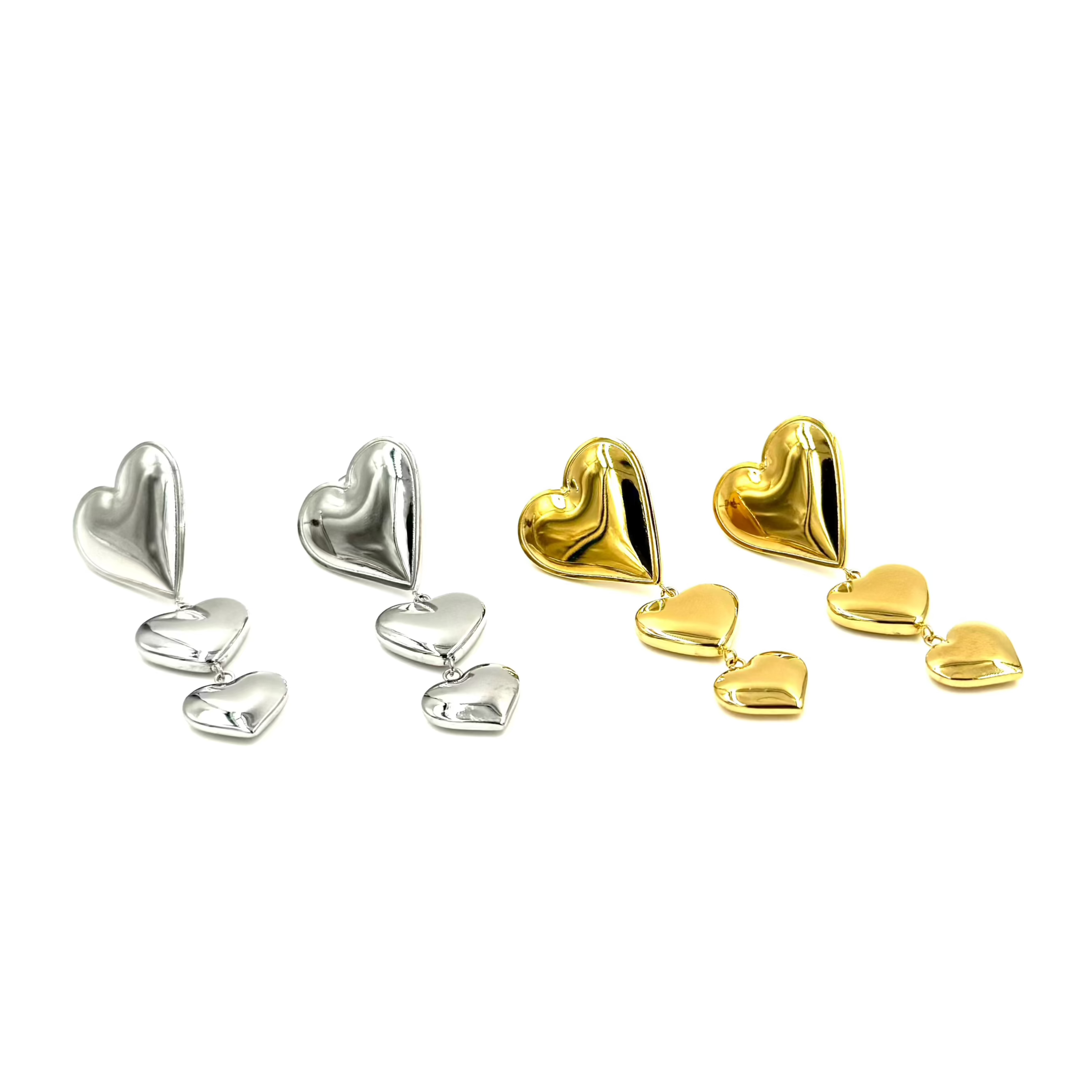 Ashley Gold Stainless Steel Heart Drop Earrings for Women - 3 Piece Set | Elegant Dangle Jewelry for Valentine's Day, Anniversary & Date Night Gifts