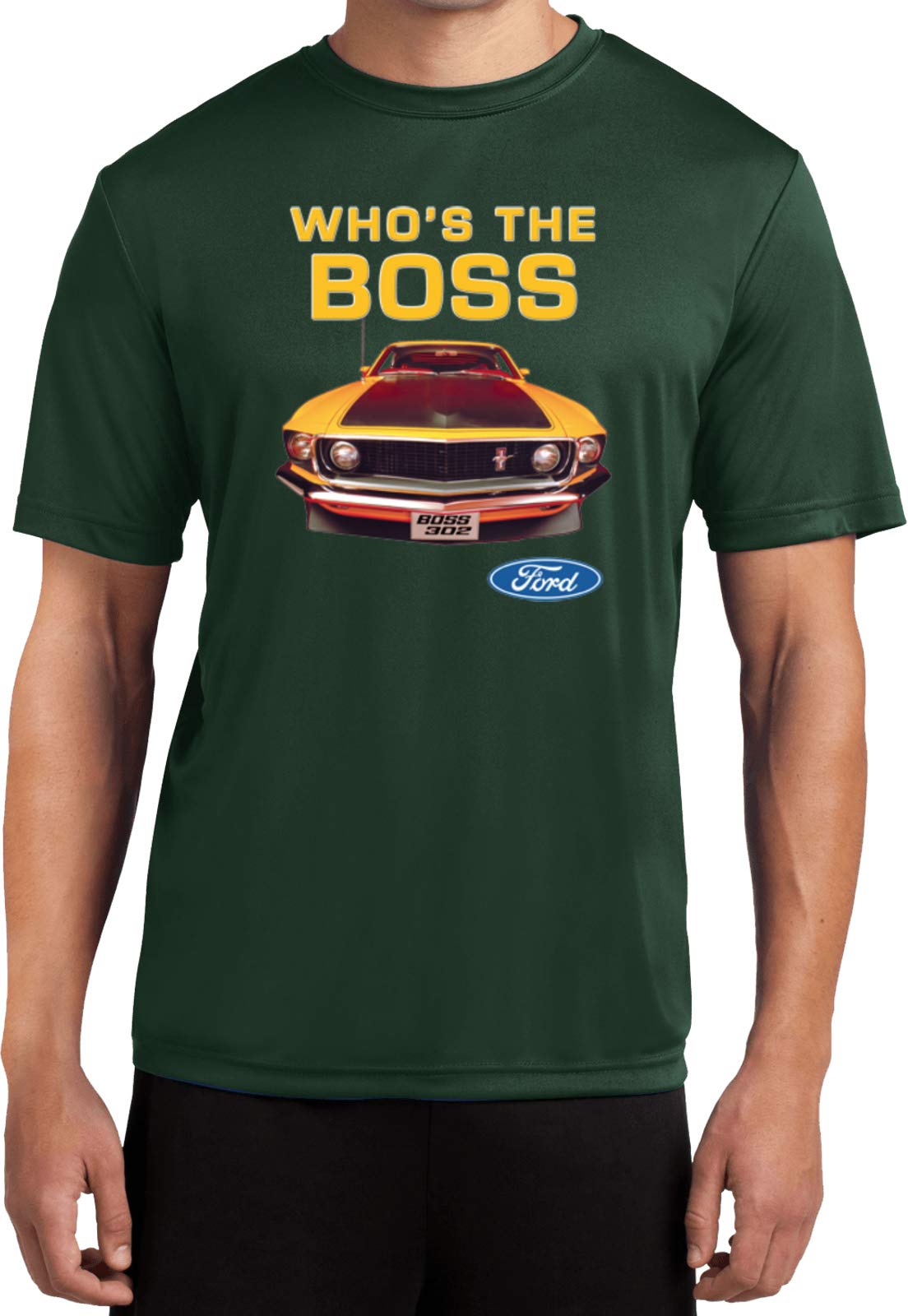 Ford Mustang T-Shirt - 'Who's The Boss' Moisture Wicking Performance Tee for Men - Perfect for Car Enthusiasts, Racing Events & Casual Wear