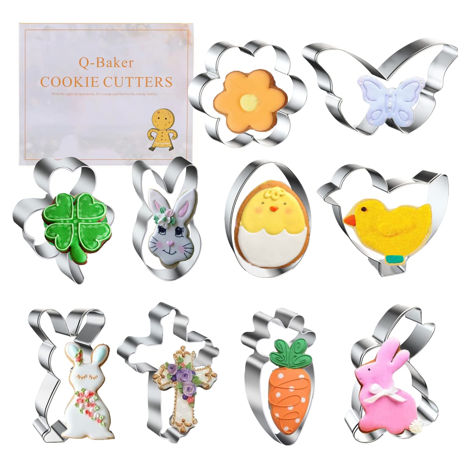 10-Piece Easter Cookie Cutter Set - Flower, Butterfly, Shamrock, Chick, Carrot, Egg & Bunny Shapes for Holiday Baking - Perfect for Easter Cookies, Cupcake Decorations & Spring Party Treats