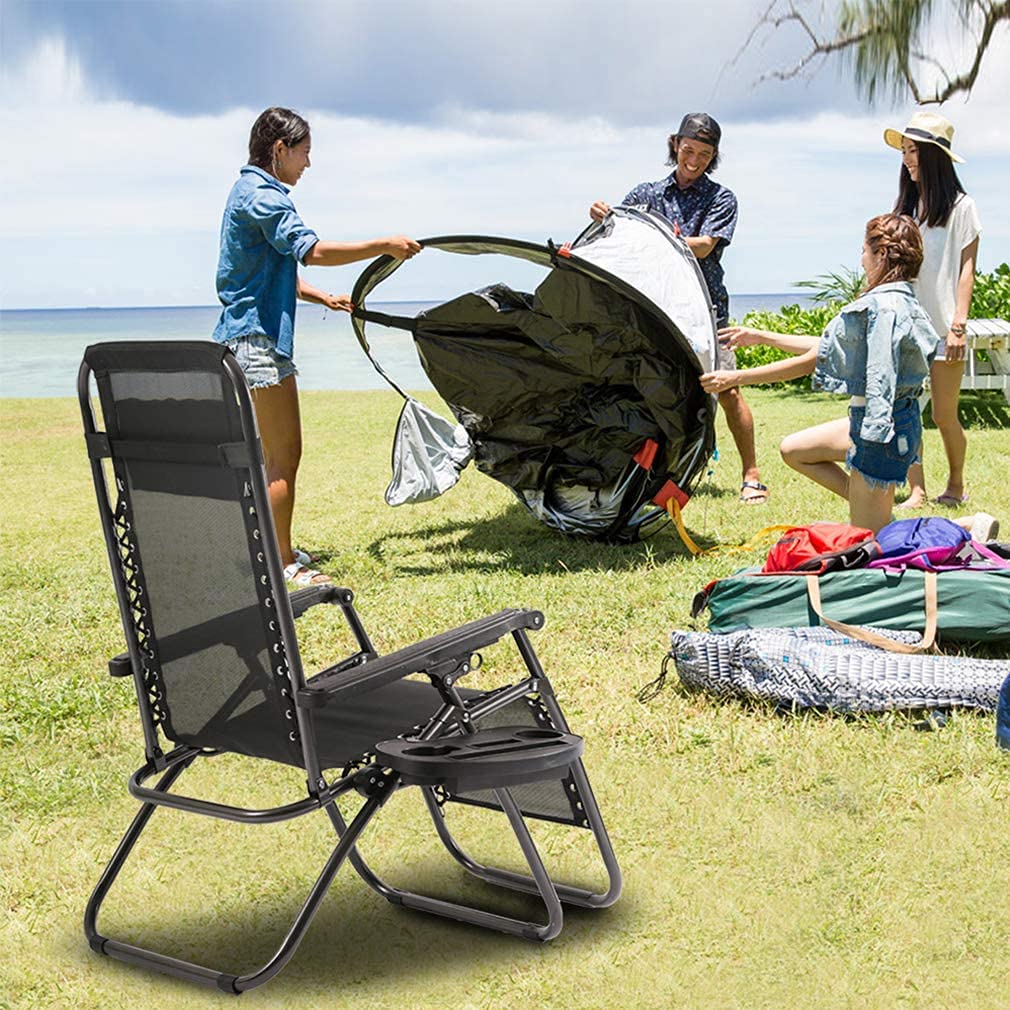 BSTOPHKL Zero Gravity Lounge Chairs Set of 2 - Adjustable Reclining Outdoor Folding Chairs with Headrest Pillow & Cup Holder - Perfect for Patio, Deck, Beach, Camping, Backyard & Poolside Relaxation