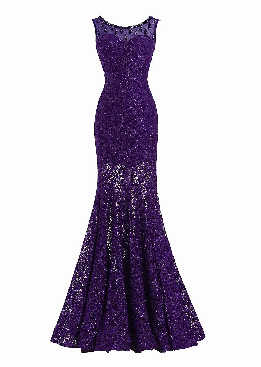 FTBY Women's Sleeveless Long Mermaid Evening Dress - Elegant Lace & Beaded Prom Gown for Formal Events, Weddings, and Special Occasions