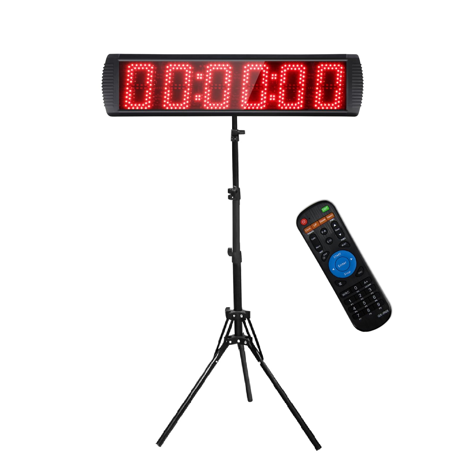 Portable 5-Inch High 6-Digit LED Race Clock with Tripod - Digital Countdown/Up Timer for Running Events, 12/24-Hour Display, Remote Control Stopwatch - Perfect for Track Meets, Marathons & Sports Timing