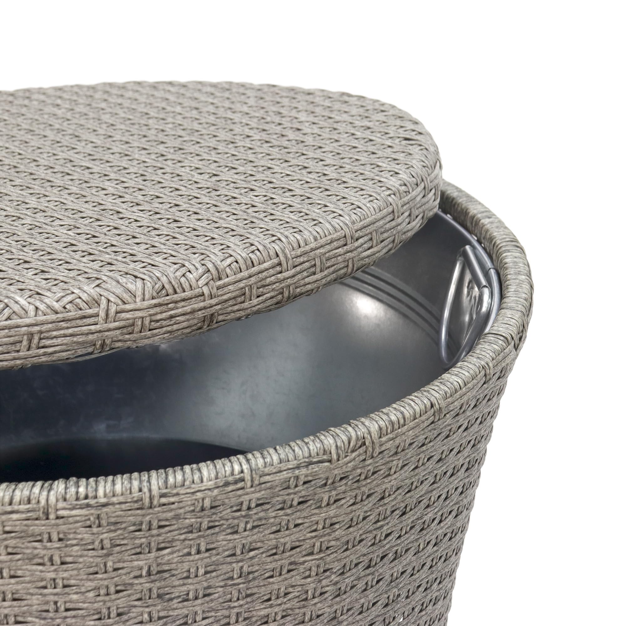 ABBLE Wicker Patio Ice Cooler Table - Outdoor Side Table with Built-in Beer & Wine Cooler - Grey Weather-Resistant Furniture for Poolside, Deck, Garden & Backyard Entertaining