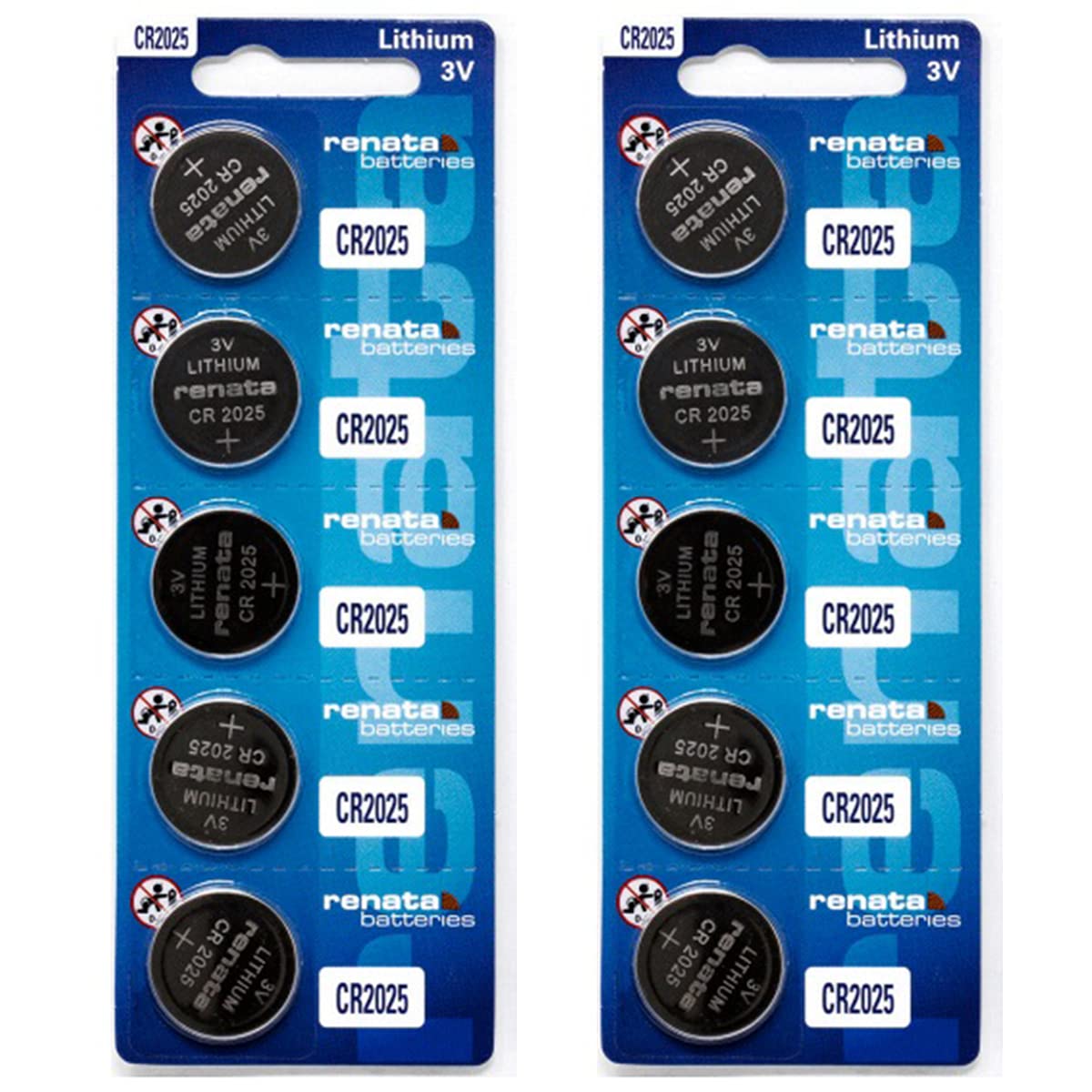 Renata CR2025 3V Lithium Coin Cell Batteries (10-Pack) - Long-Lasting Power for Watches, Calculators, Key Fobs & Small Electronics