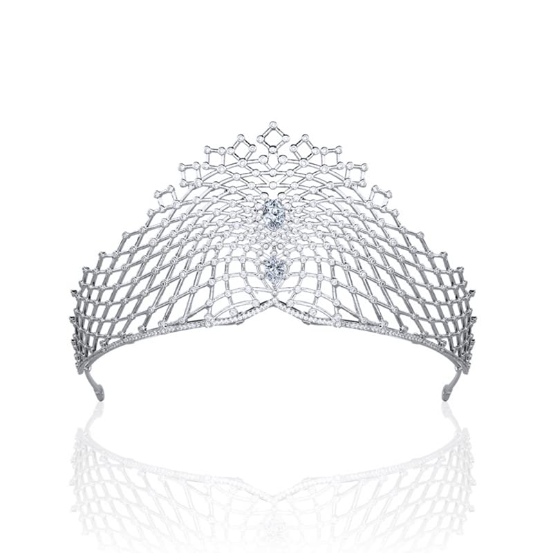 Elegant Big Cubic Zirconia Mesh Design Tiara for Wedding | Crystal Bridal Headpiece Diadem for Women | Prom, Party, Pageant Head Jewelry CH10403 | Perfect for Bridal Showers, Quinceañeras & Formal Events