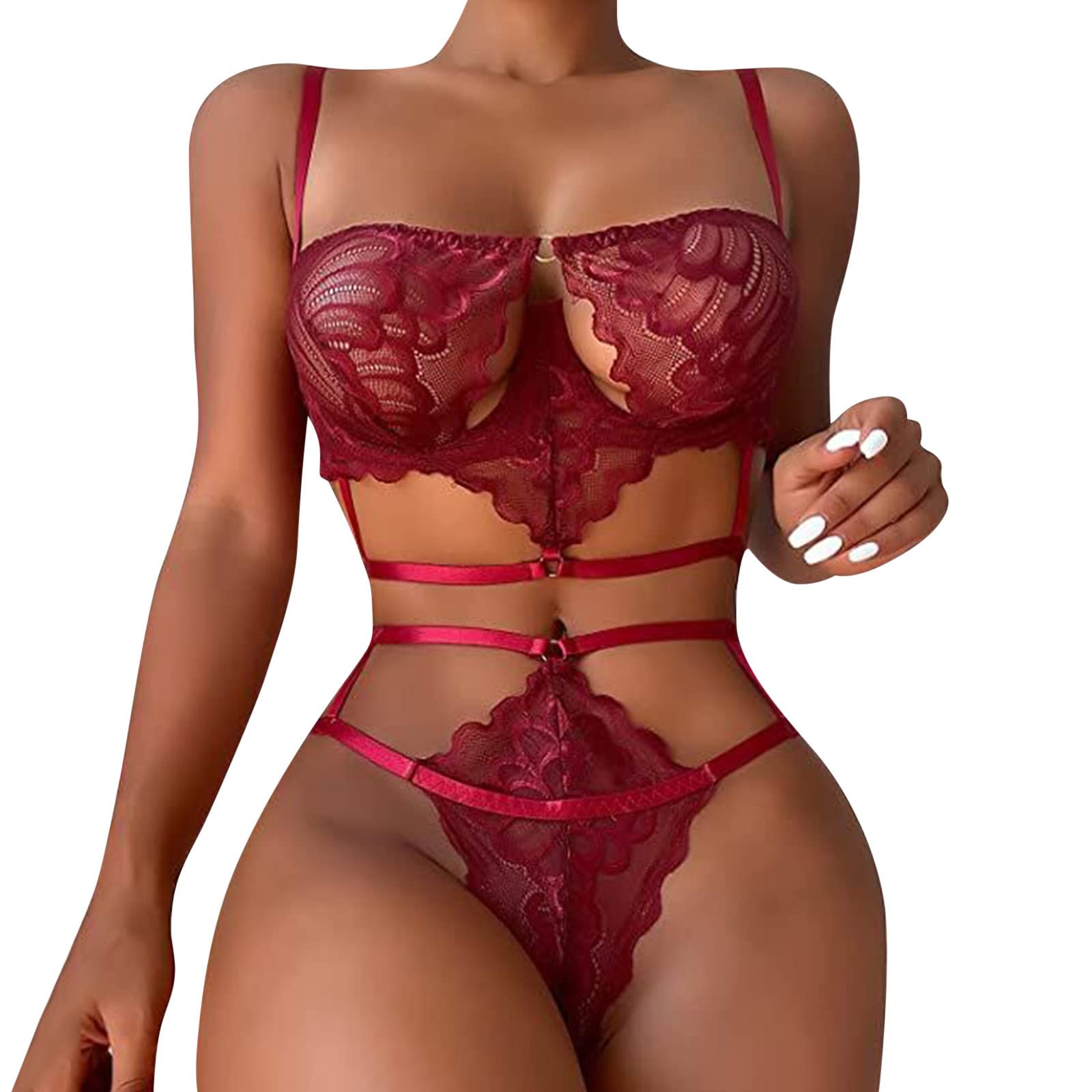 Sexy Lace Lingerie Set for Women - Transparent Bra & Panty Set with Scallop Trim - Perfect for Valentine's Day, Honeymoon & Romantic Nights