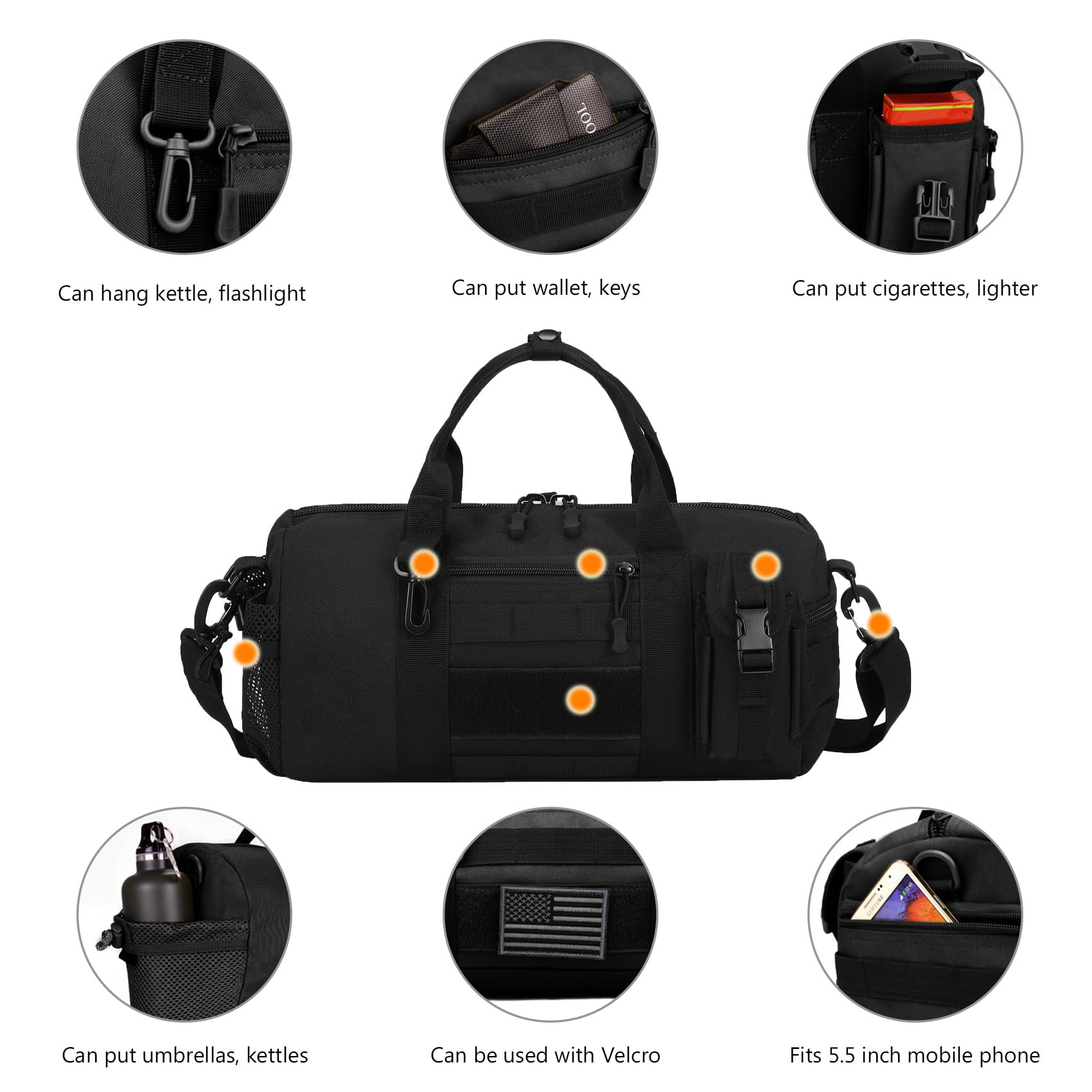 ArcEnCiel Tactical Duffle Bag for Men - Waterproof Gym Backpack with MOLLE System & Shoe Compartment - Military Style Shoulder Bag for Travel, Workout, Hiking & Outdoor Activities