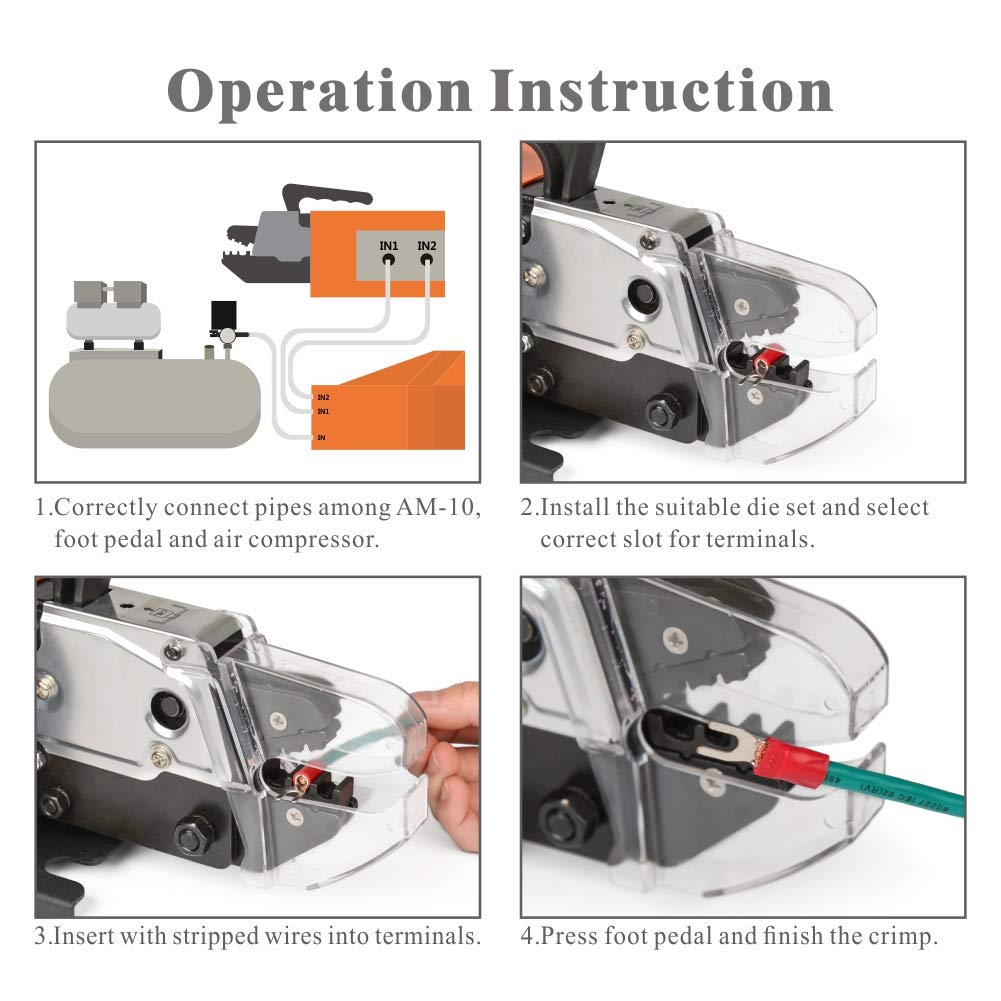 iCrimp AM-10 Pneumatic Crimper Tool for Terminals and Ferrules - 5 Die Sets Included (Up to 16mm²) - Professional Wire Crimping Machine for Electrical and Automotive Applications