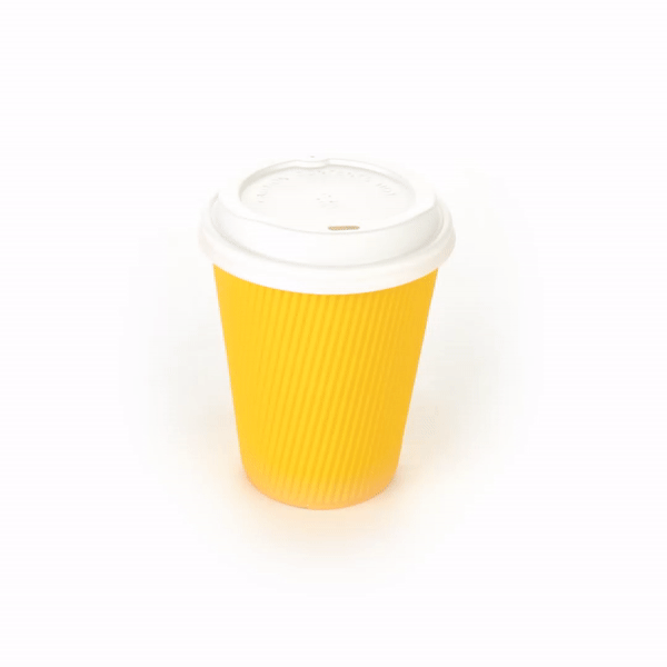 12 oz Yellow Paper Ripple Wall Coffee Cups with White Lids - 3.5
