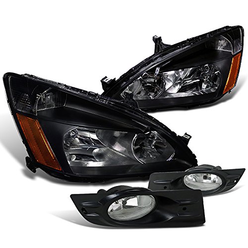 Spec-D Tuning Crystal Black Headlights + Clear Fog Lights for 2006-2007 Honda Accord Coupe (2-Door) - Left & Right Pair - Upgrade Your Ride for Night Driving & Enhanced Style