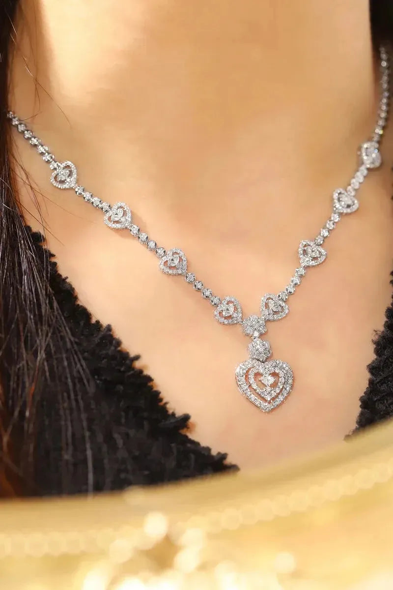 18K White Gold Heart Pendant Necklace with Real Natural Diamonds for Women - Elegant Romantic Jewelry for Parties, Weddings & Special Occasions