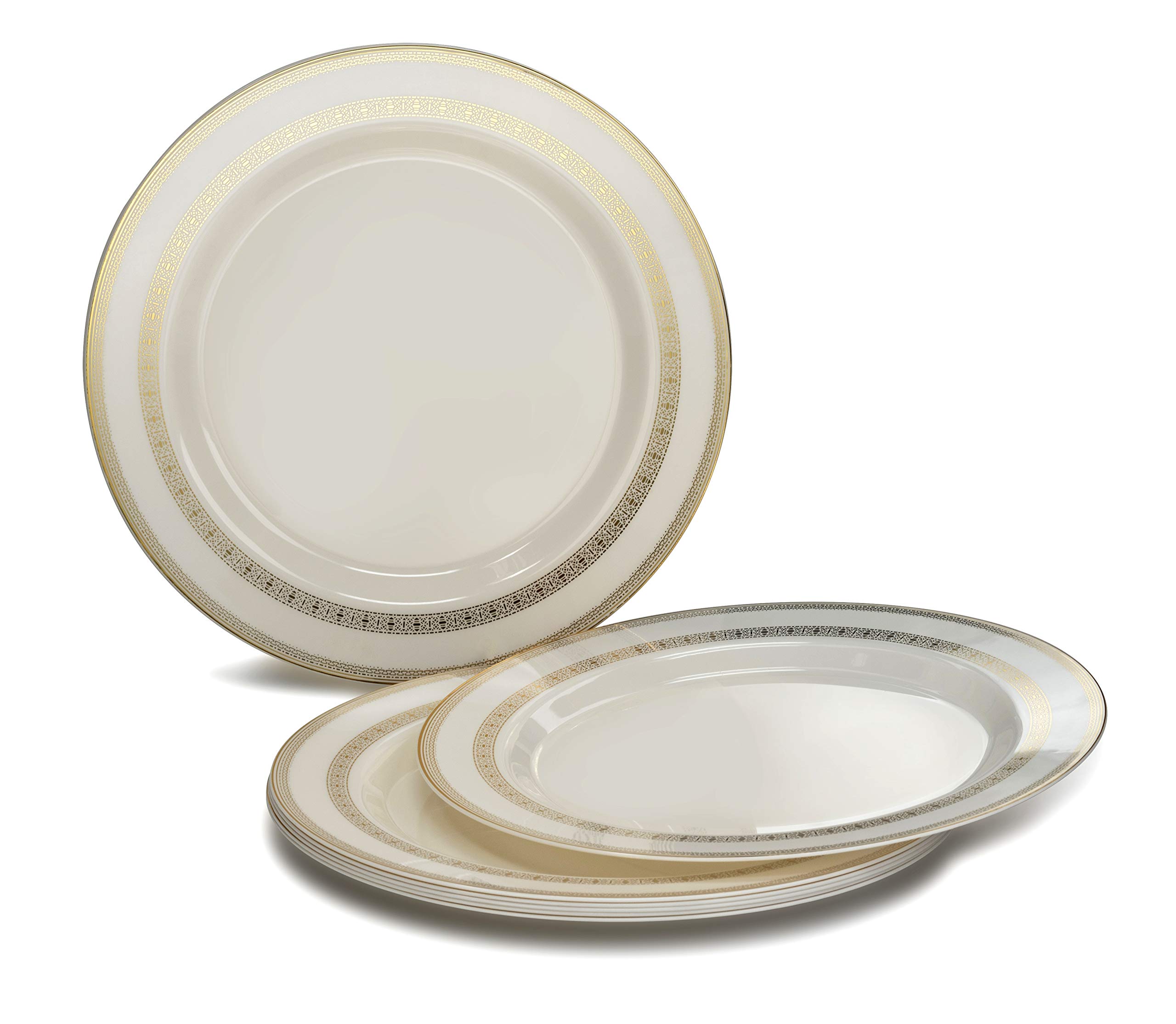 960-Piece Heavyweight Disposable Wedding Party Plate Set - 120x10.5'' & 120x7.5'' Plates, Silverware, Cups & Linen-Like Napkins (Lace Ivory & Gold) - Perfect for Weddings, Bridal Showers & Formal Events