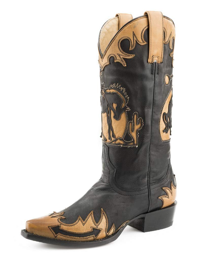 Stetson Women's Faye Cowboy Boots - Black/Tan Leather Western Boots for Cowgirls | Perfect for Rodeo, Country Dancing & Outdoor Adventures