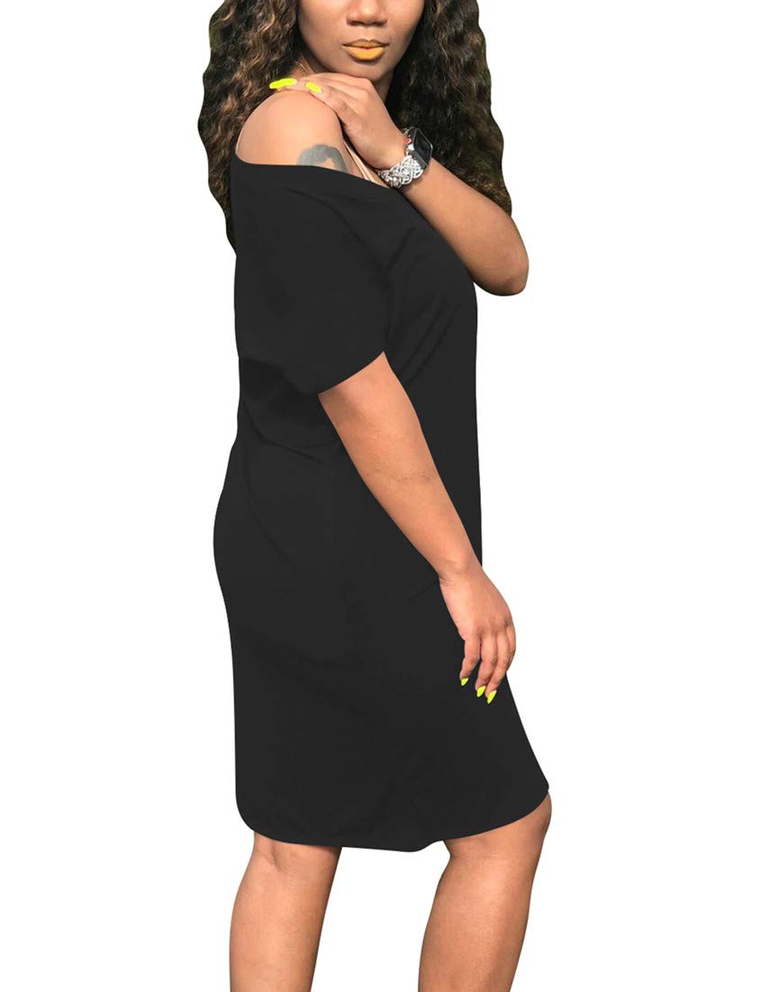 Cailami Women's Summer V-Neck Short Sleeve Midi T-Shirt Dress - Casual Tunic Dress with Pockets for Beach, Travel & Everyday Wear