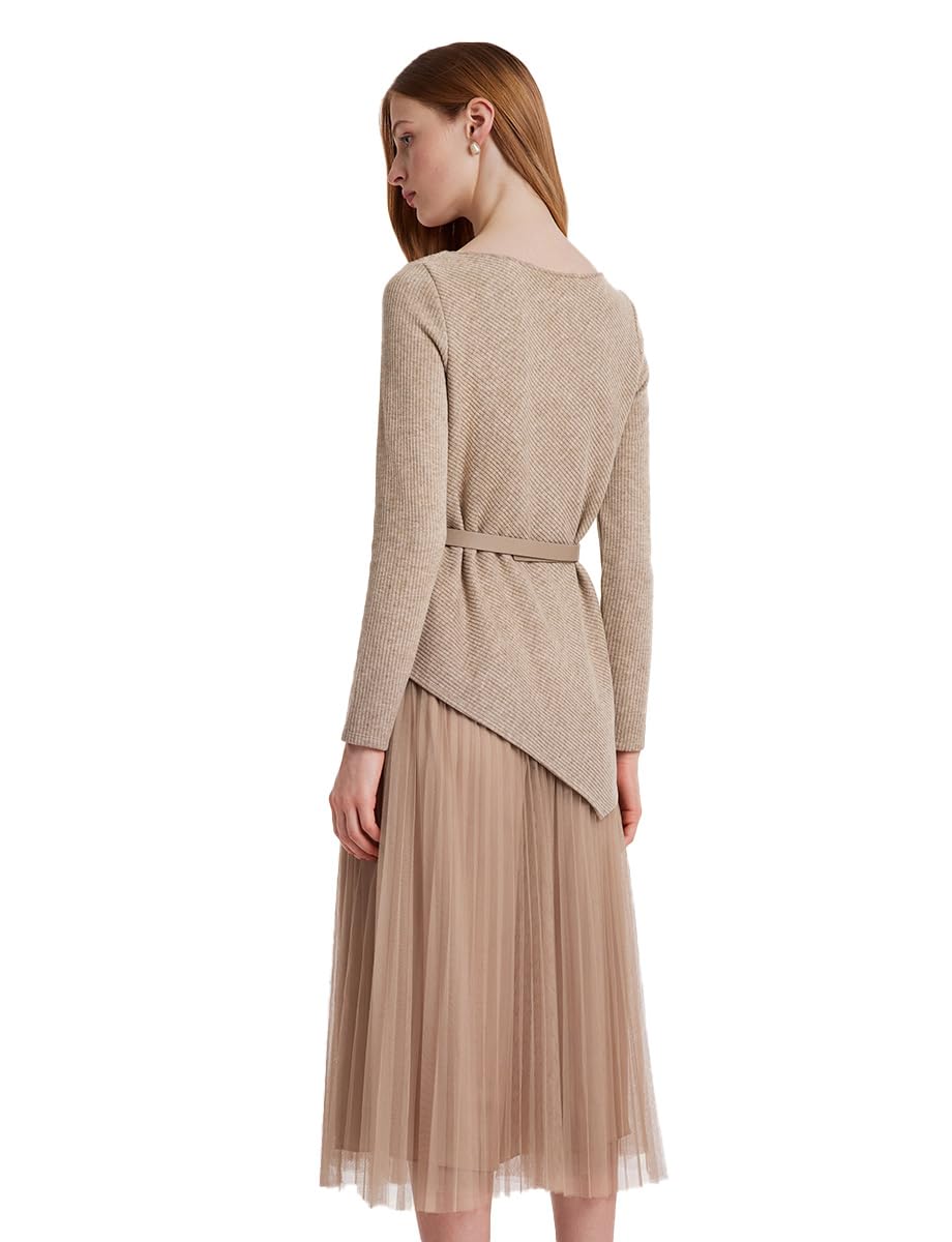 Trendy 2023 Women's Long Sleeve Pullover Top & Tulle Skirt Set with Belt - Elegant Outfit for Party, Date Night & Special Occasions