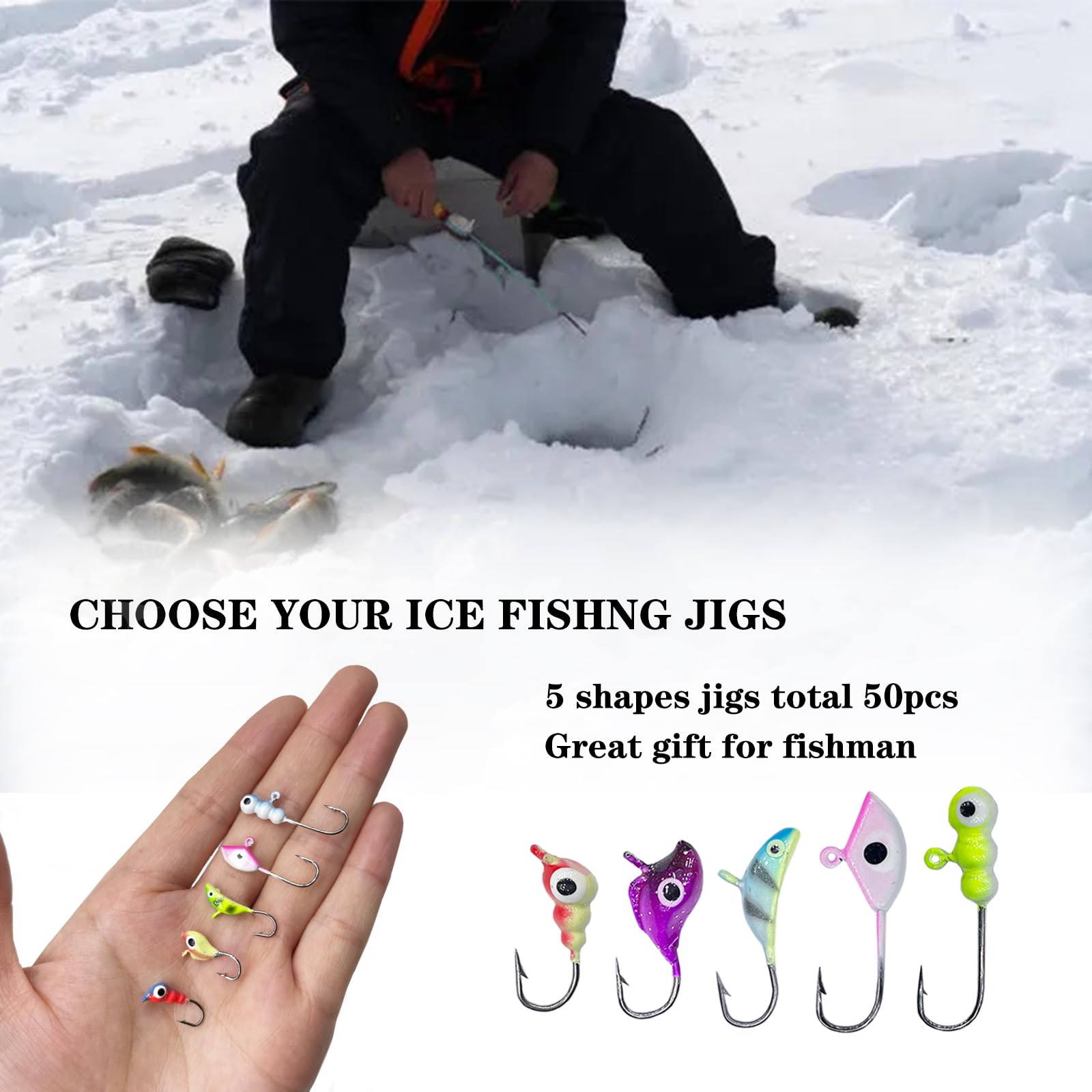 Bombite Glow in the Dark Ice Fishing Lures Kit - 30/50 Pack Crappie Jig Heads with Tackle Box for Winter Fishing | Ice Fishing Gear for Trout, Perch & Panfish | Perfect for Night Fishing & Low Light Conditions