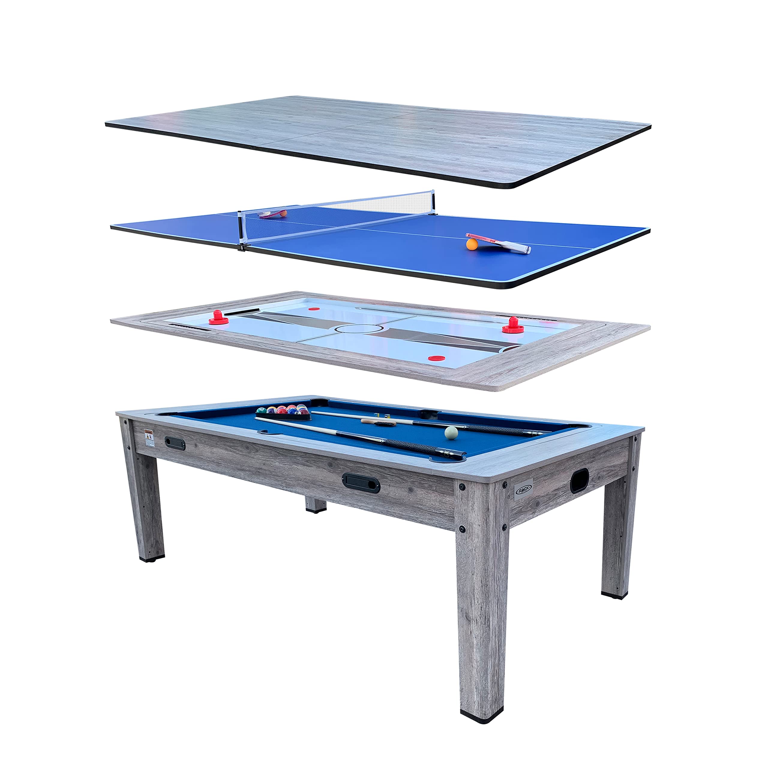 RACK Luxor 7.5-Foot 4-in-1 Multi-Game Swivel Billiard/Pool Table for Home, Game Room, and Entertainment Spaces