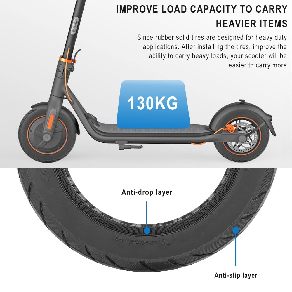 Segway F20 F25 F30 F40 10-Inch Solid Tire Replacement - Front & Rear Wheel Scooter Tires (1PC) - Durable & Puncture-Proof for Commuting & Urban Riding