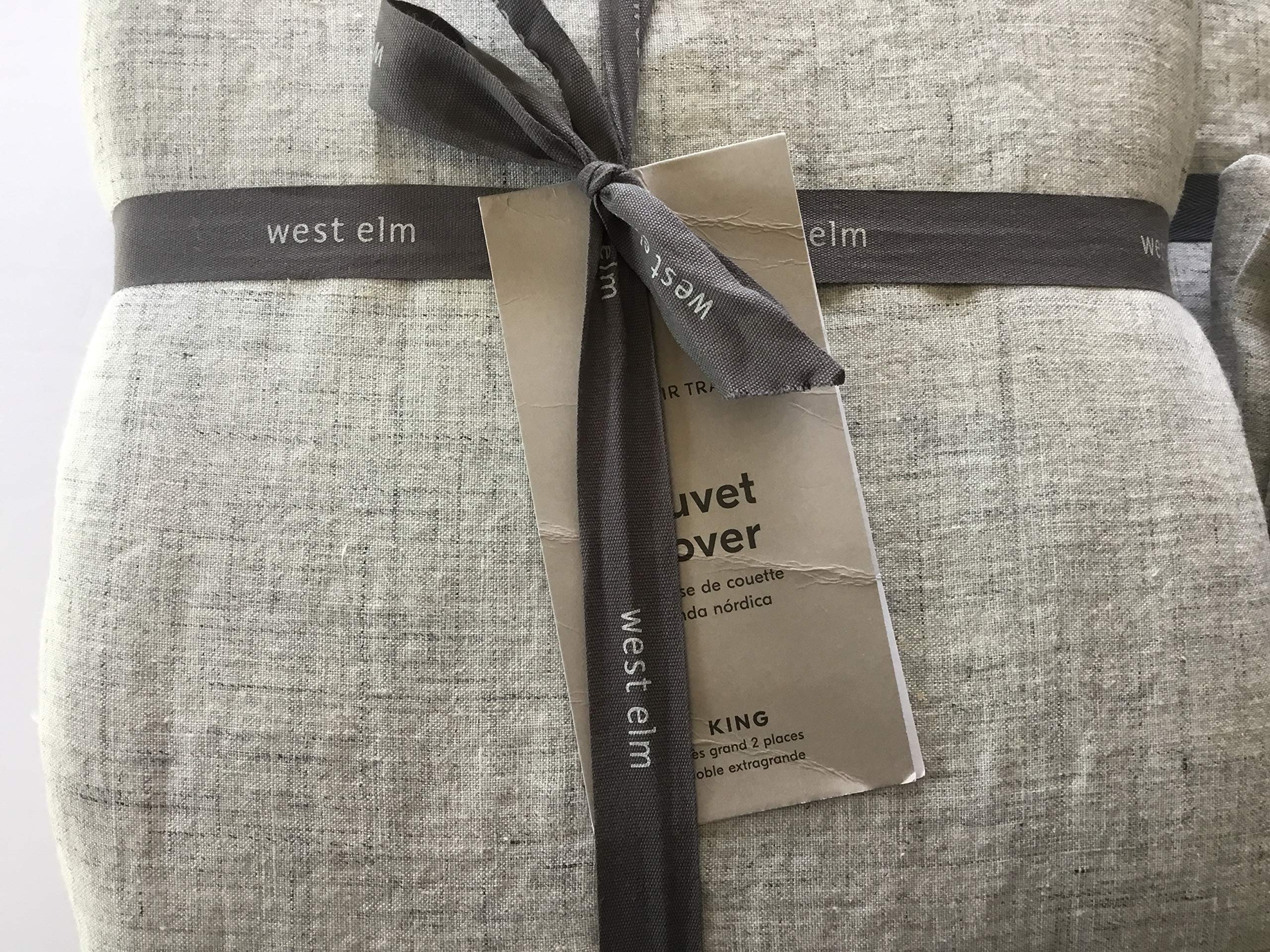 West Elm Belgian Flax Linen Fiber Dyed Duvet Cover King Size with 2 Euro Shams in Frost Gray - Luxury Breathable Bedding Set for Master Bedroom & Guest Room